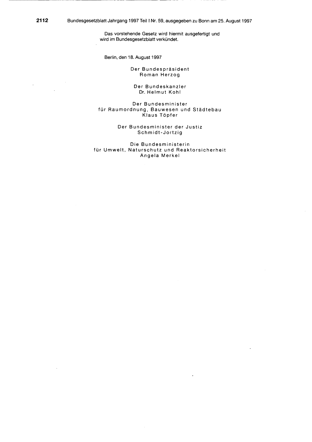 BGBl. 1997, Seite 2112 — Originalseite als Abbildung