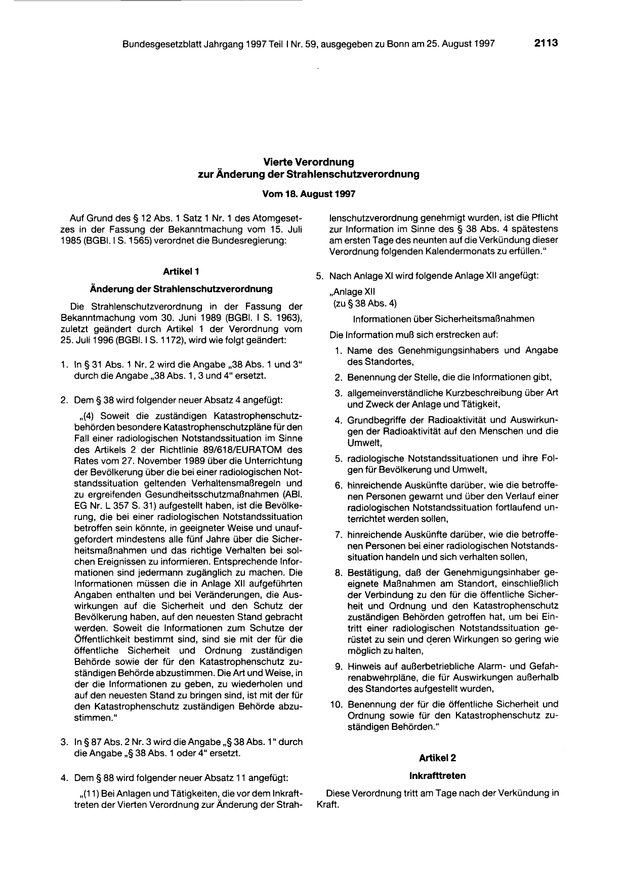BGBl. 1997, Seite 2113 — Originalseite als Abbildung