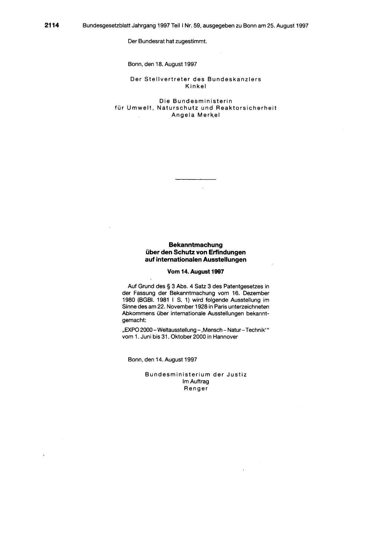 BGBl. 1997, Seite 2114 — Originalseite als Abbildung