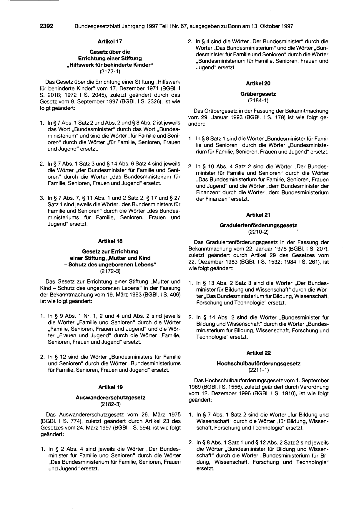 BGBl. 1997, Seite 2392 — Originalseite als Abbildung