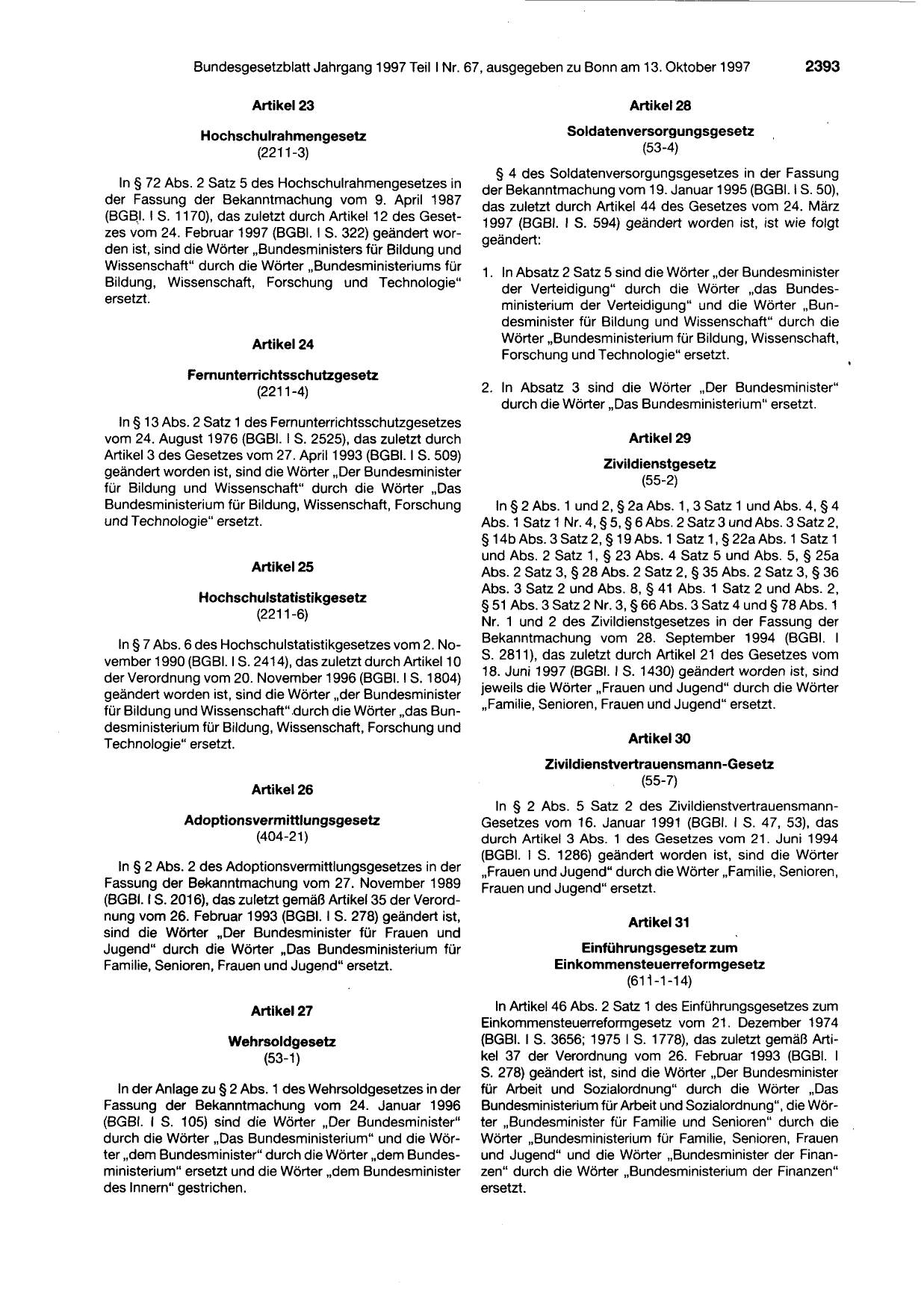BGBl. 1997, Seite 2393 — Originalseite als Abbildung