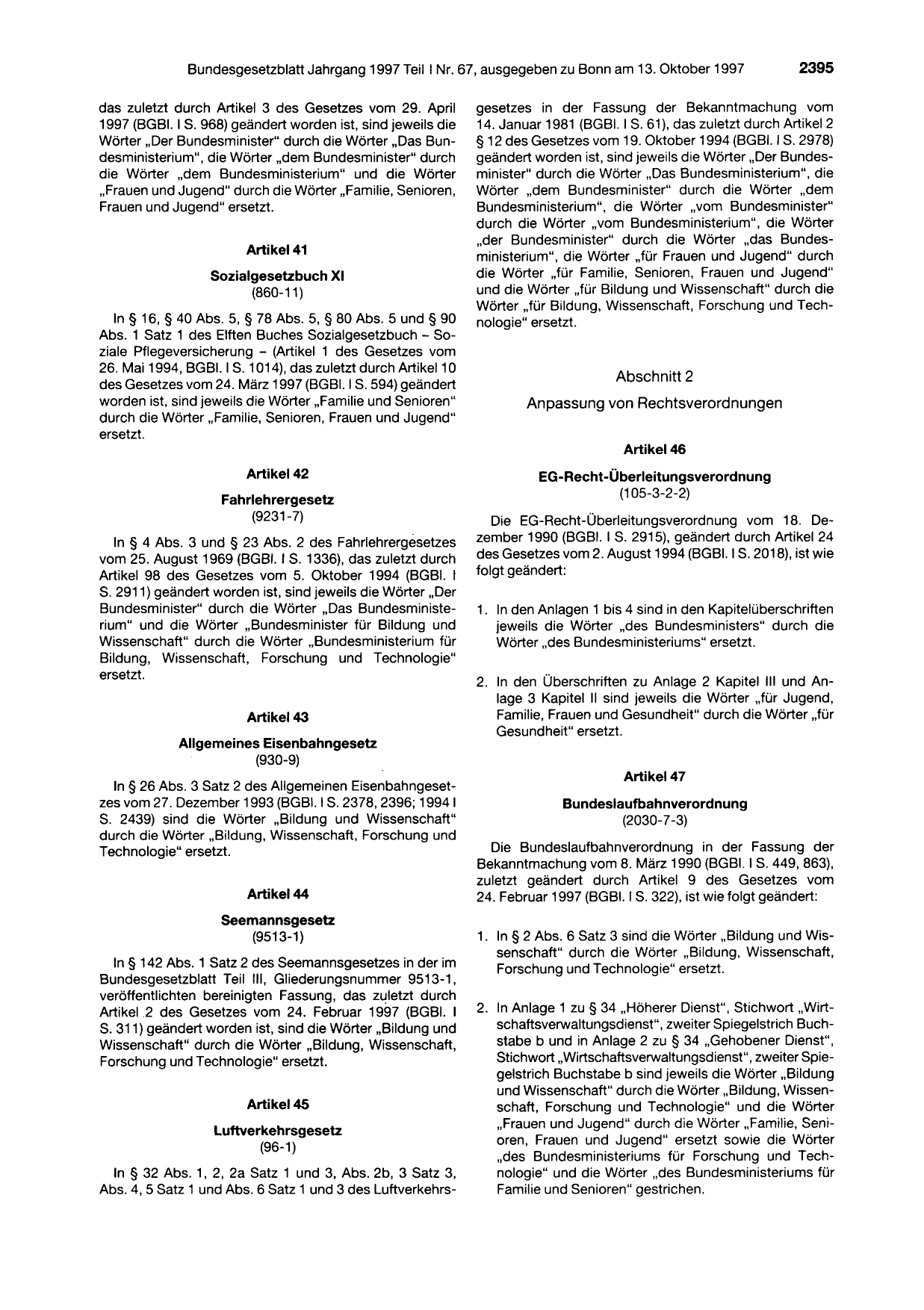 BGBl. 1997, Seite 2395 — Originalseite als Abbildung