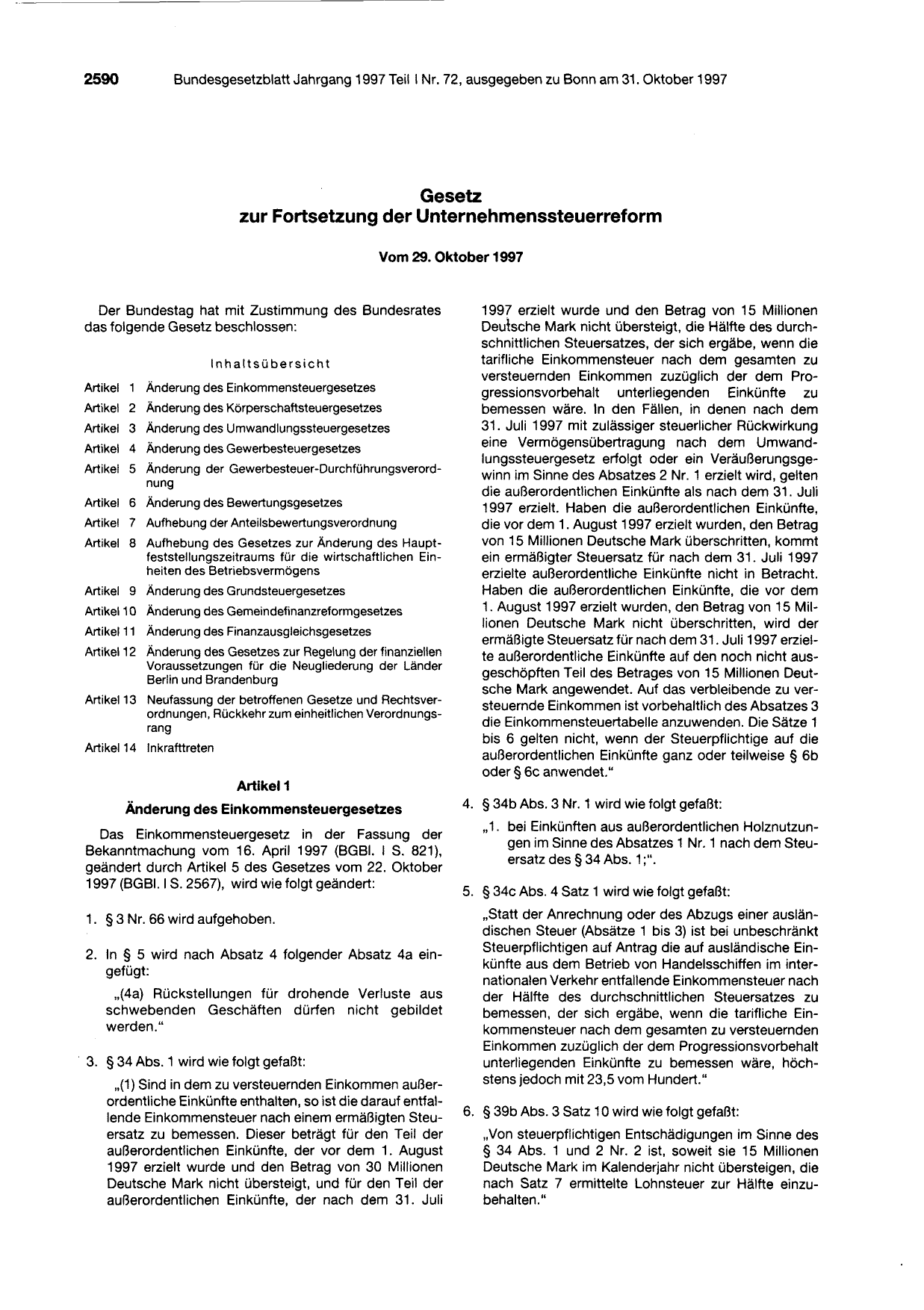 BGBl. 1997, Seite 2590 — Originalseite als Abbildung