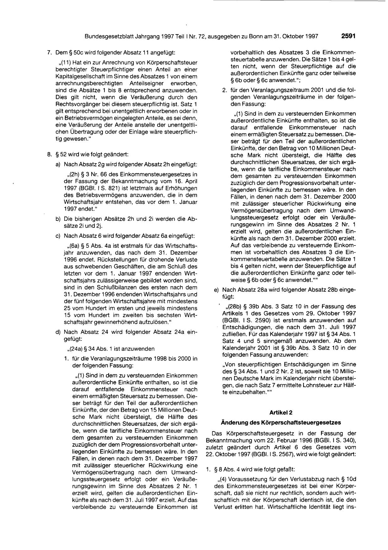 BGBl. 1997, Seite 2591 — Originalseite als Abbildung