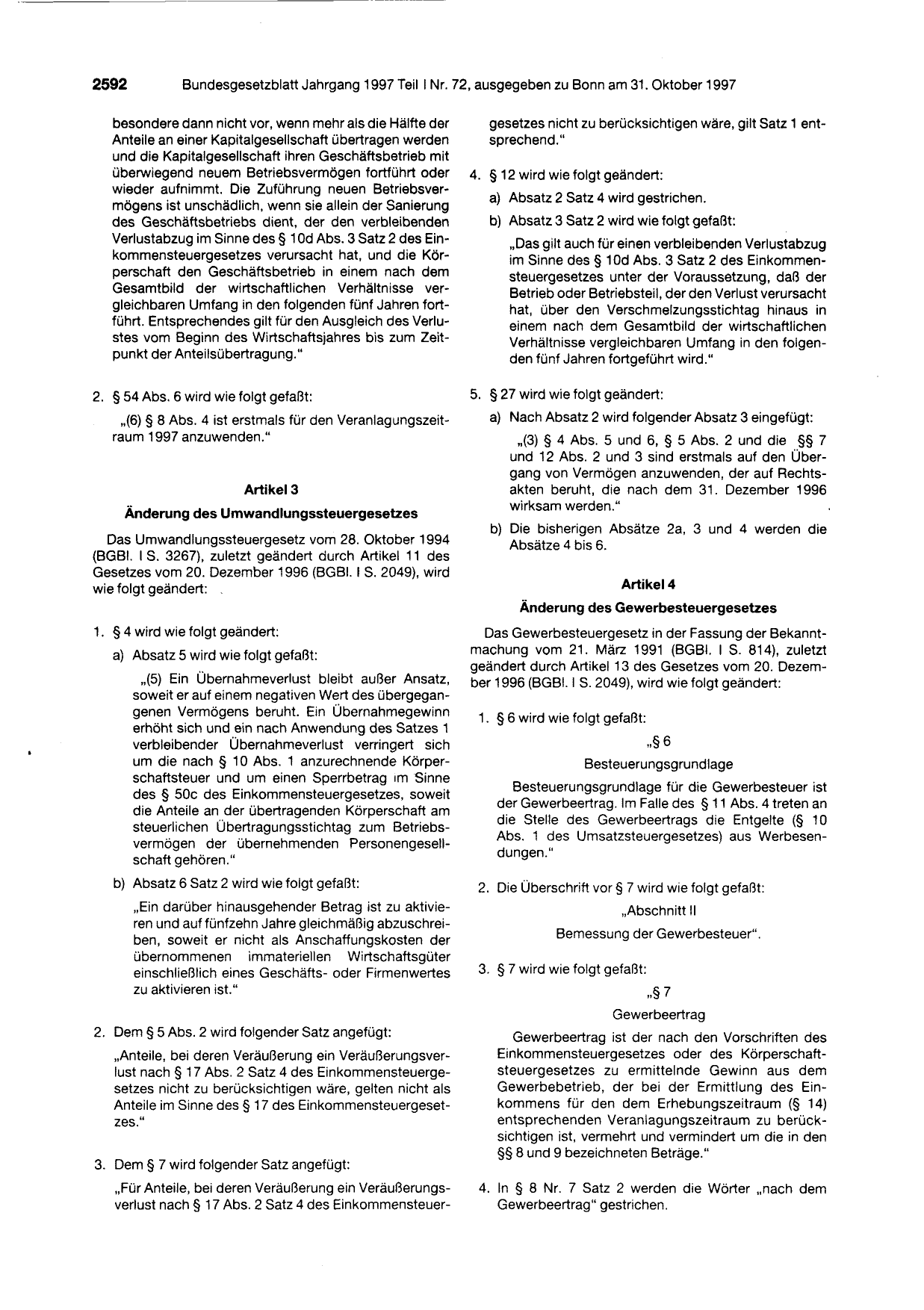 BGBl. 1997, Seite 2592 — Originalseite als Abbildung