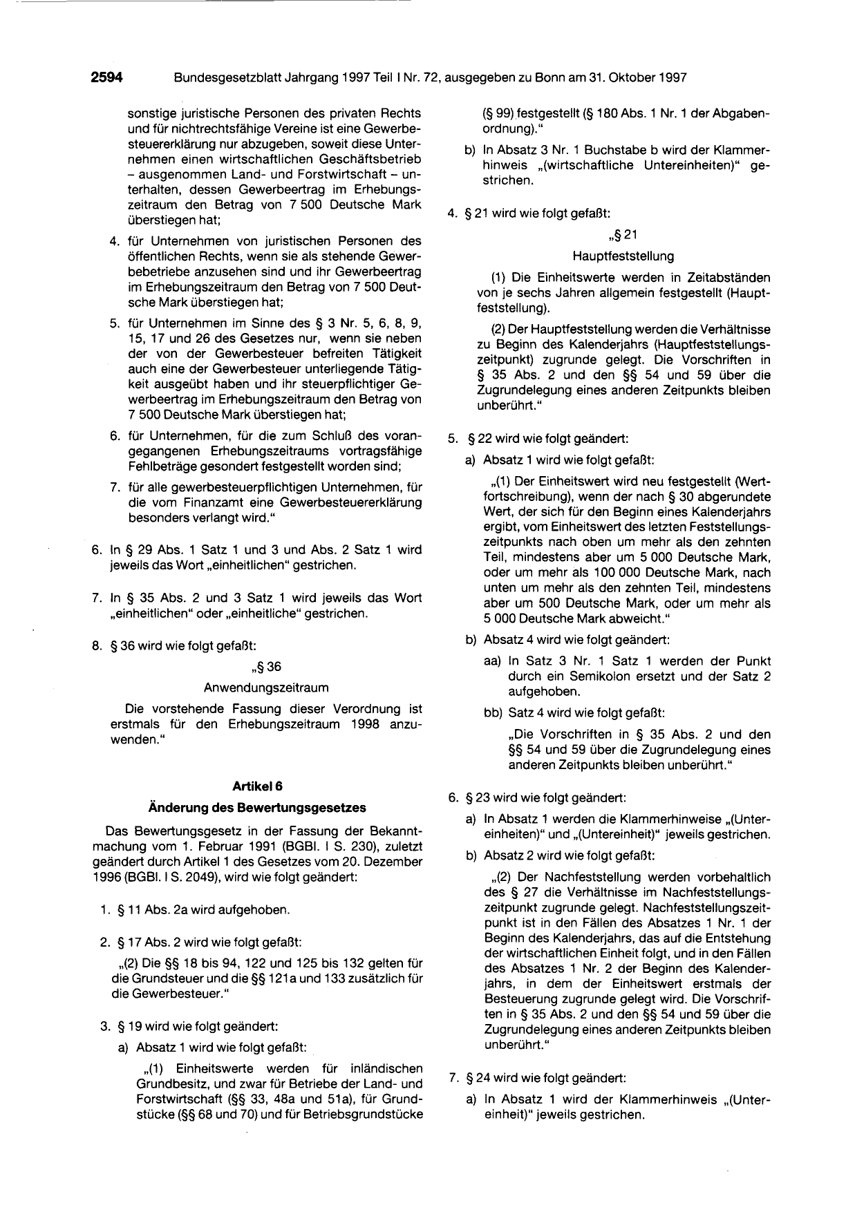 BGBl. 1997, Seite 2594 — Originalseite als Abbildung