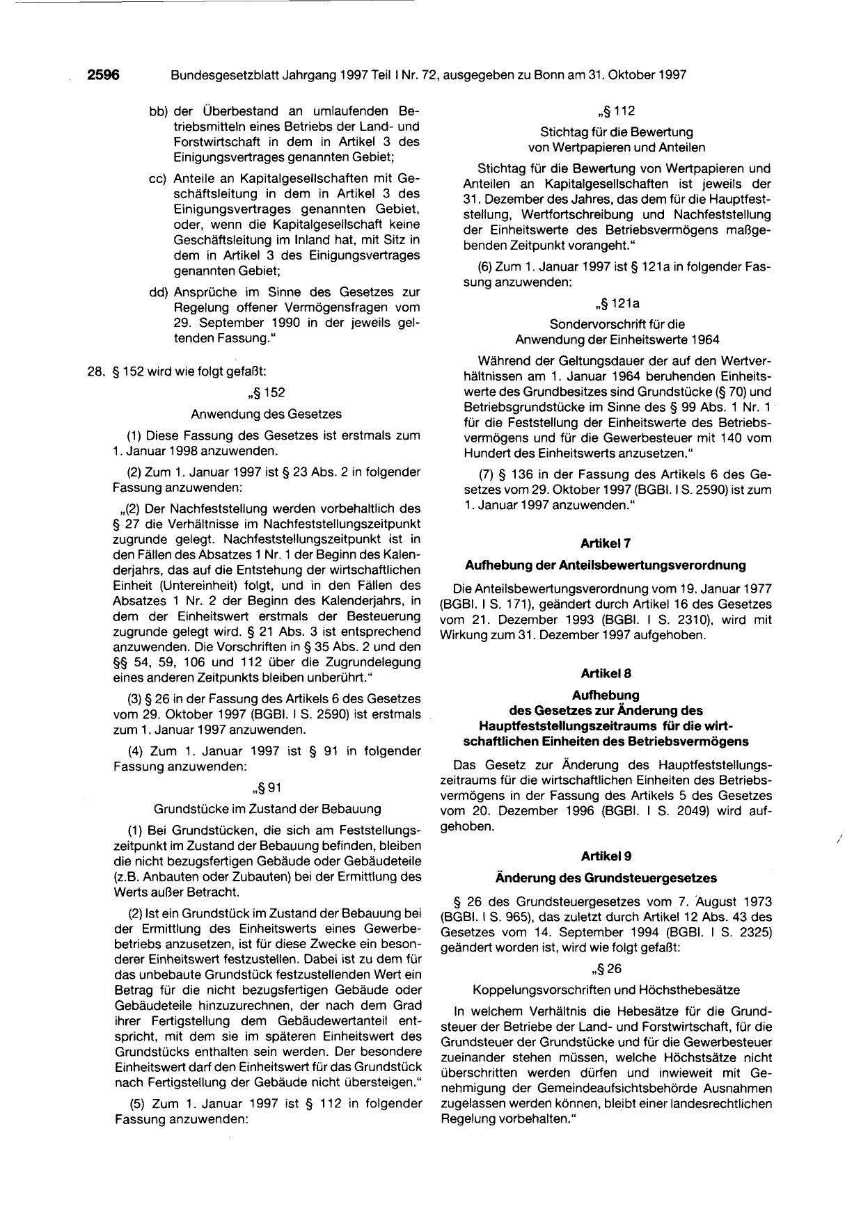 BGBl. 1997, Seite 2596 — Originalseite als Abbildung