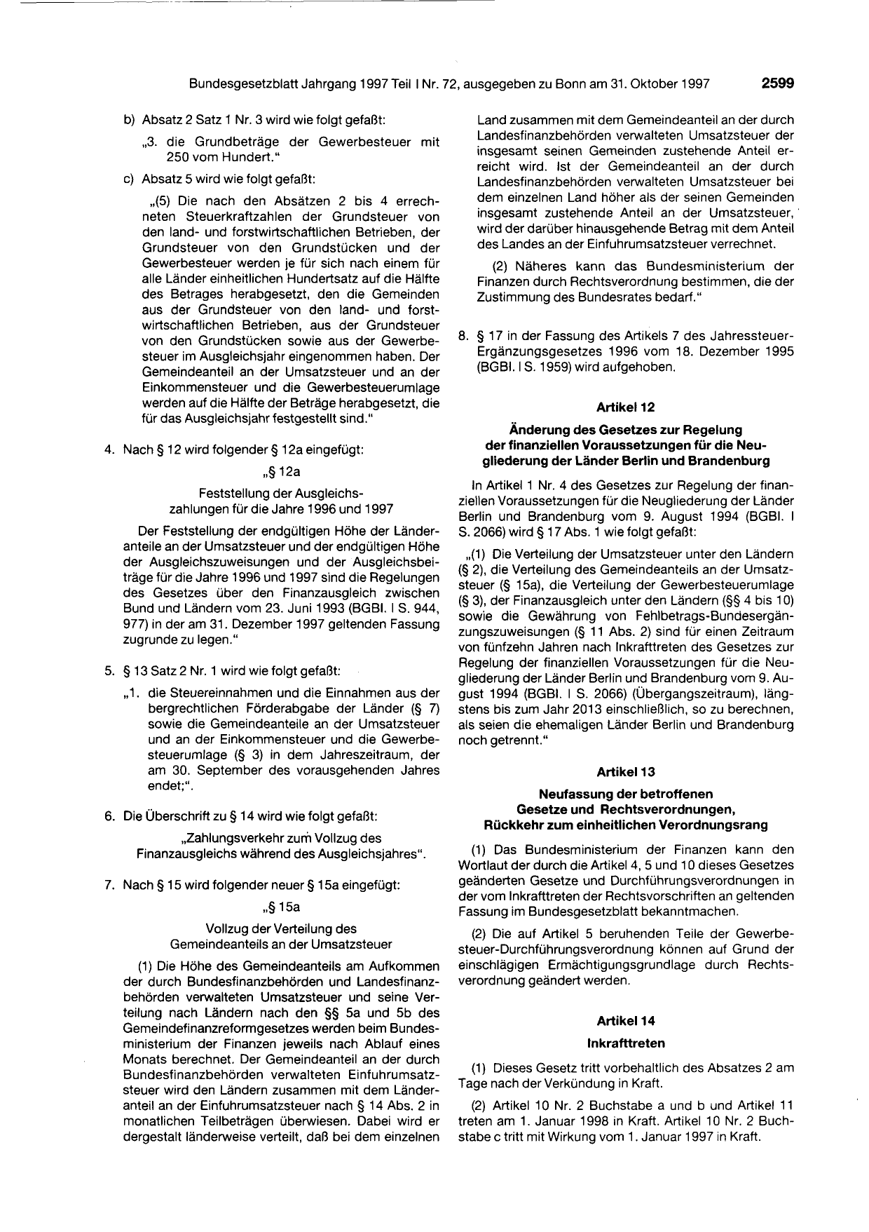BGBl. 1997, Seite 2599 — Originalseite als Abbildung