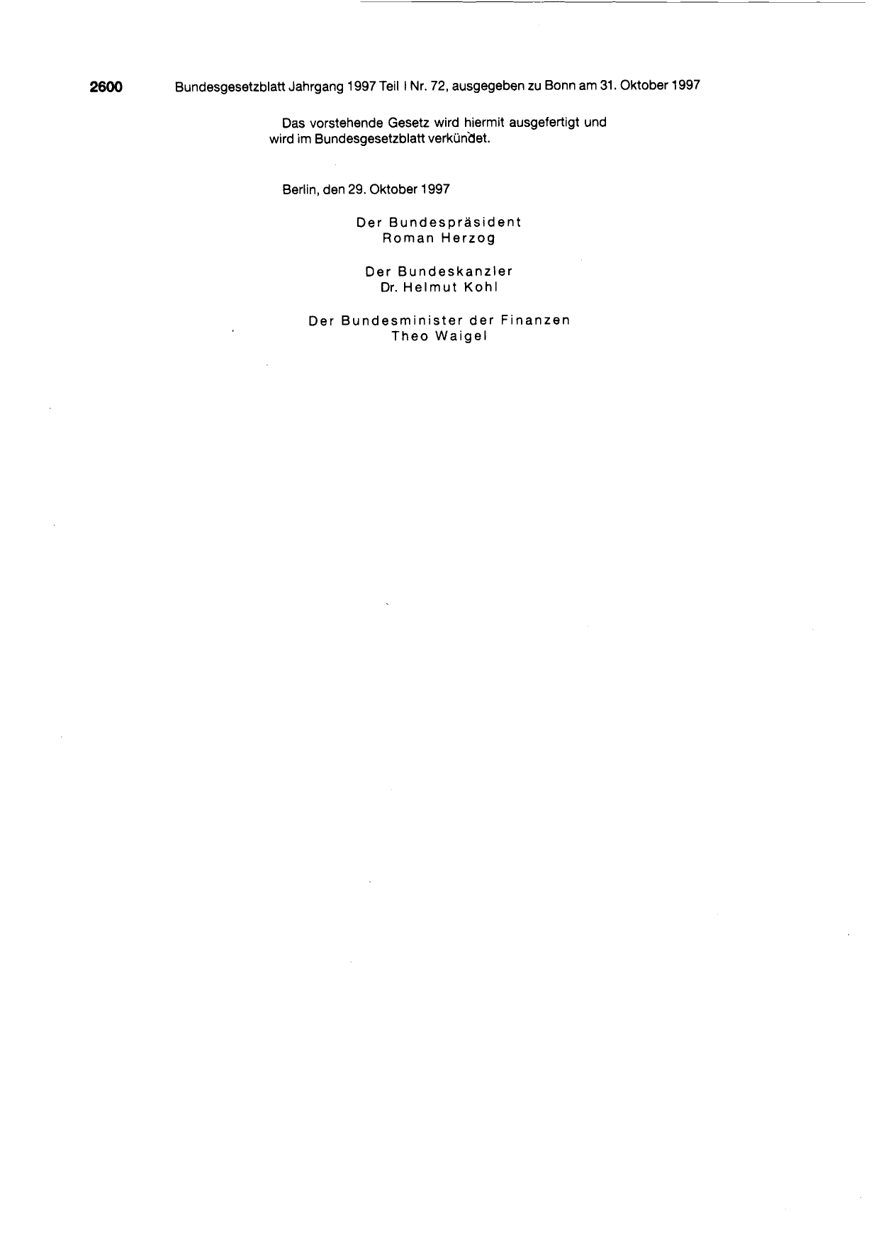 BGBl. 1997, Seite 2600 — Originalseite als Abbildung