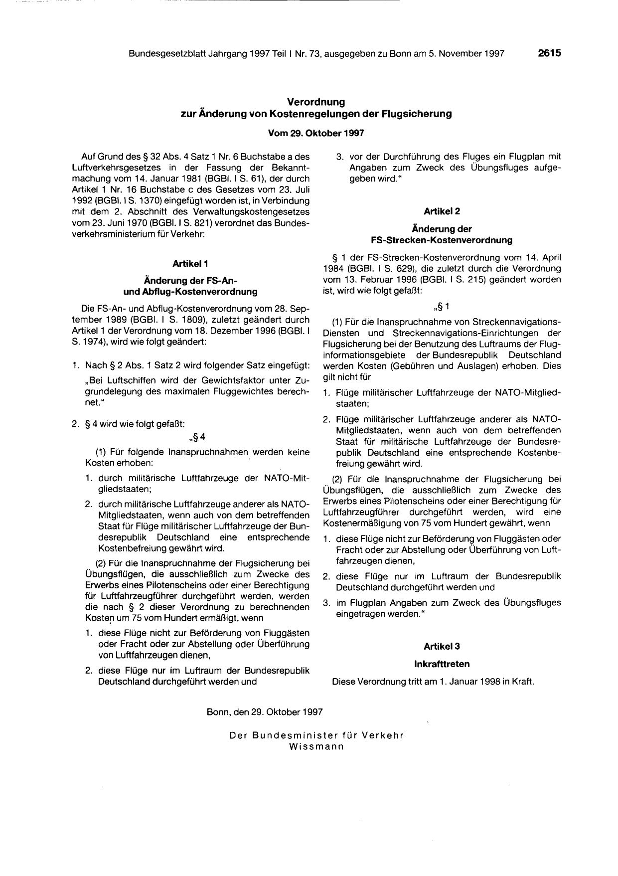 BGBl. 1997, Seite 2615 — Originalseite als Abbildung