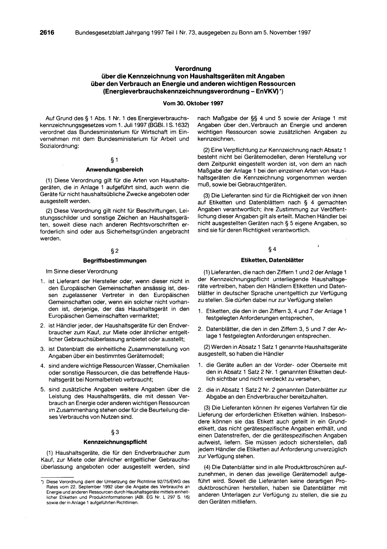 BGBl. 1997, Seite 2616 — Originalseite als Abbildung