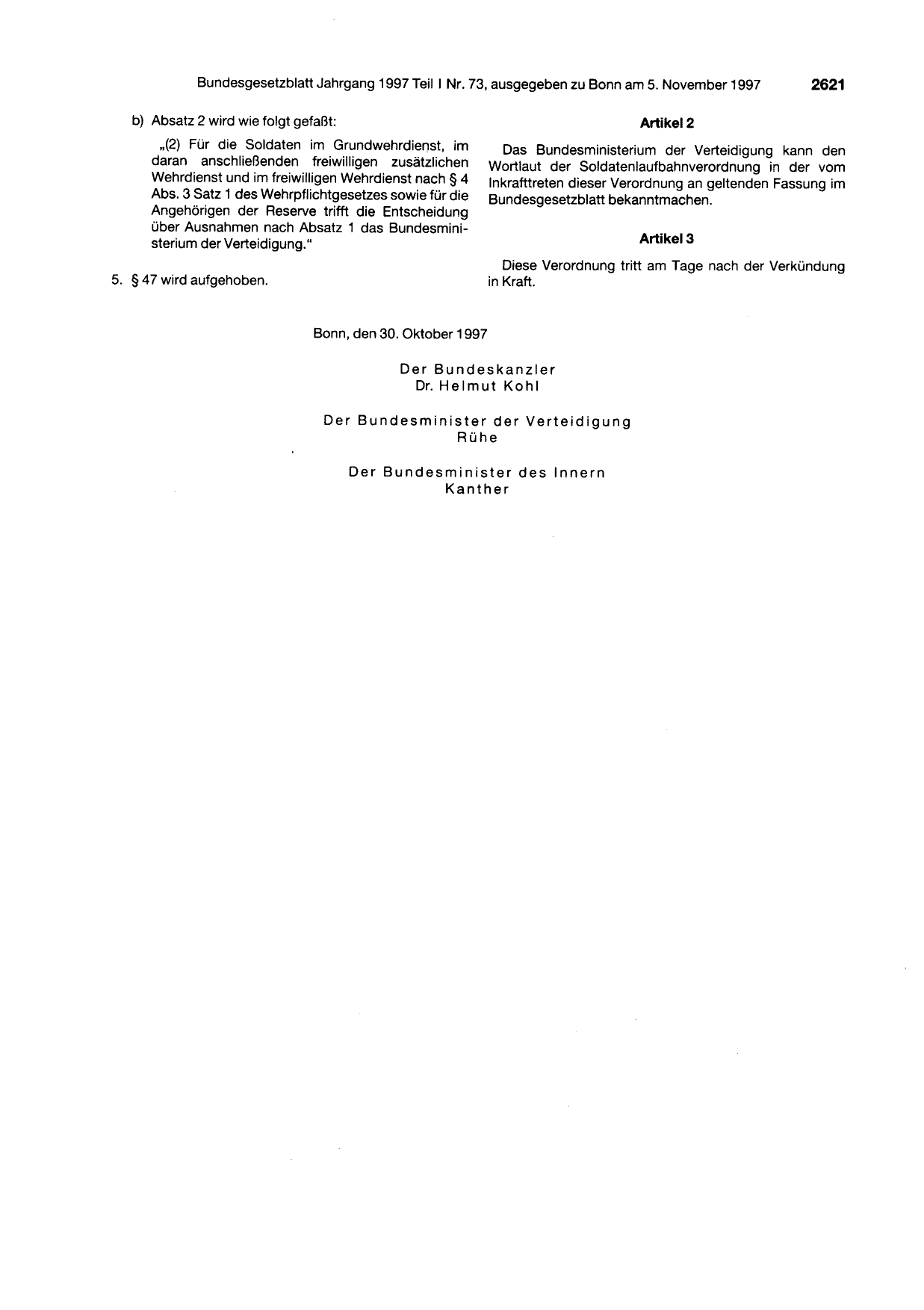 BGBl. 1997, Seite 2621 — Originalseite als Abbildung