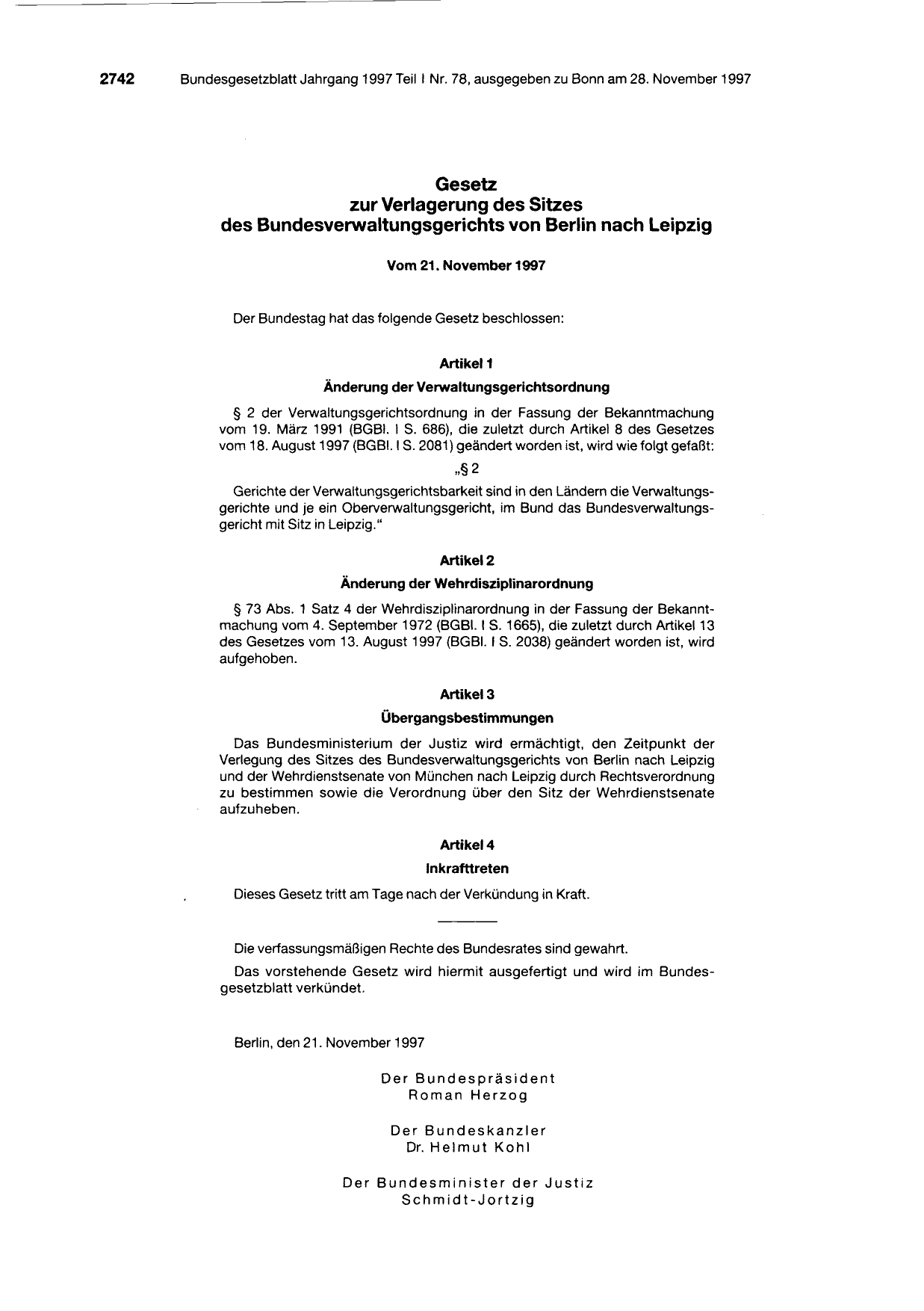 BGBl. 1997, Seite 2742 — Originalseite als Abbildung