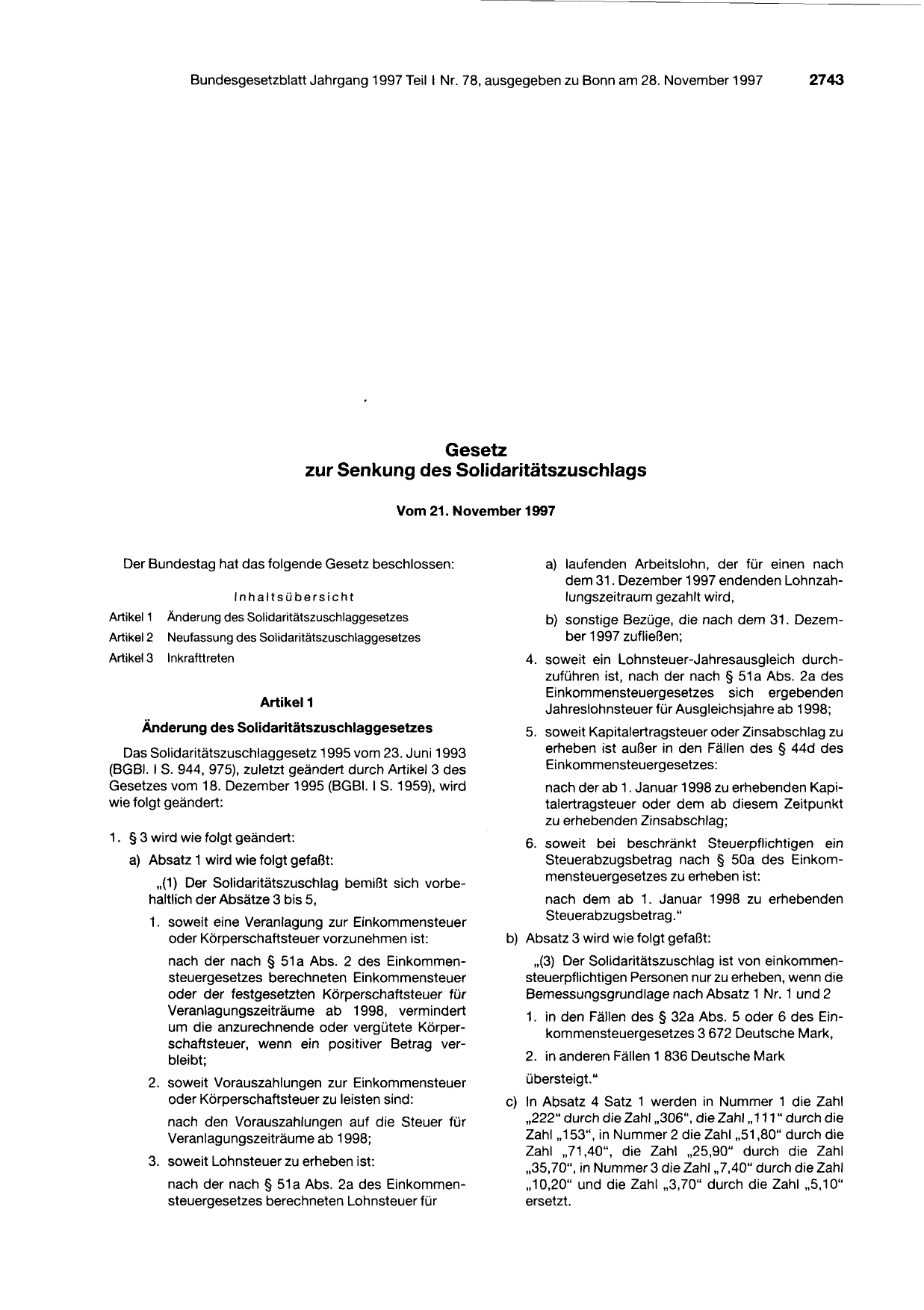 BGBl. 1997, Seite 2743 — Originalseite als Abbildung