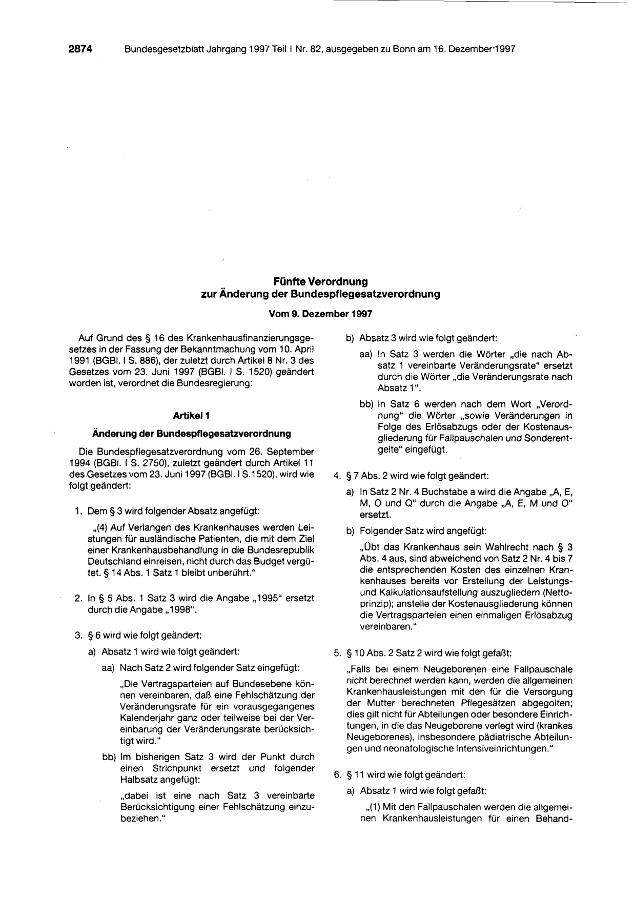 BGBl. 1997, Seite 2874 — Originalseite als Abbildung