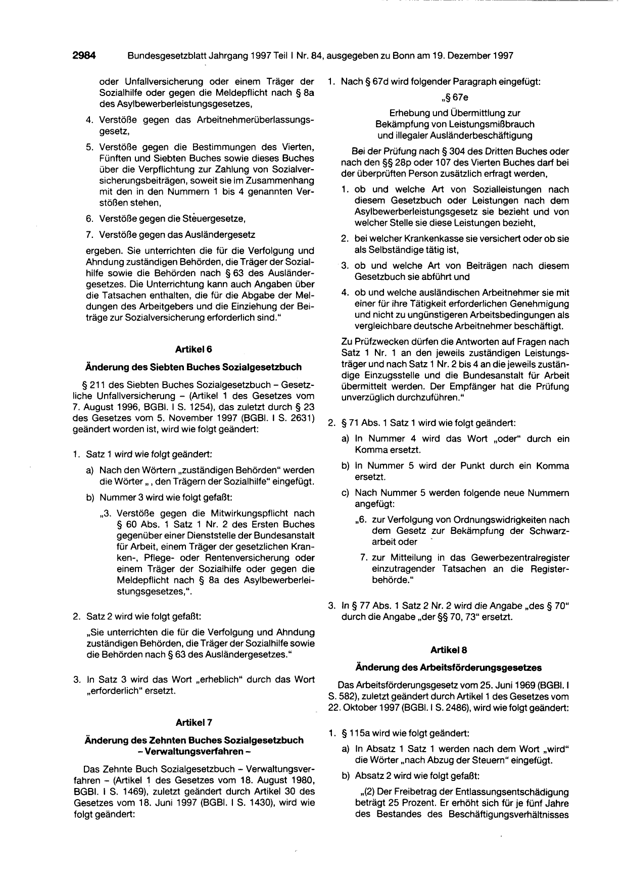 BGBl. 1997, Seite 2984 — Originalseite als Abbildung