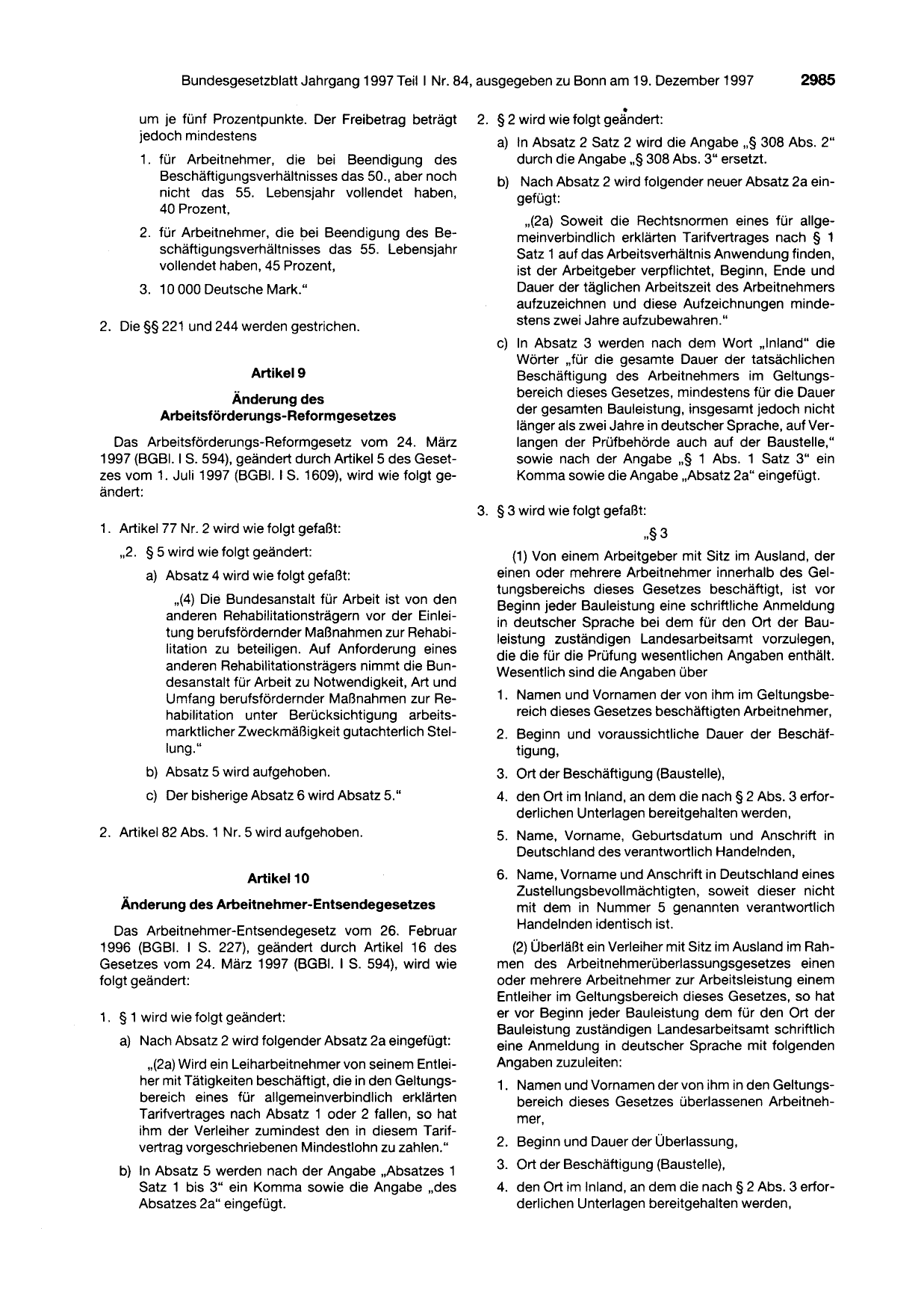 BGBl. 1997, Seite 2985 — Originalseite als Abbildung