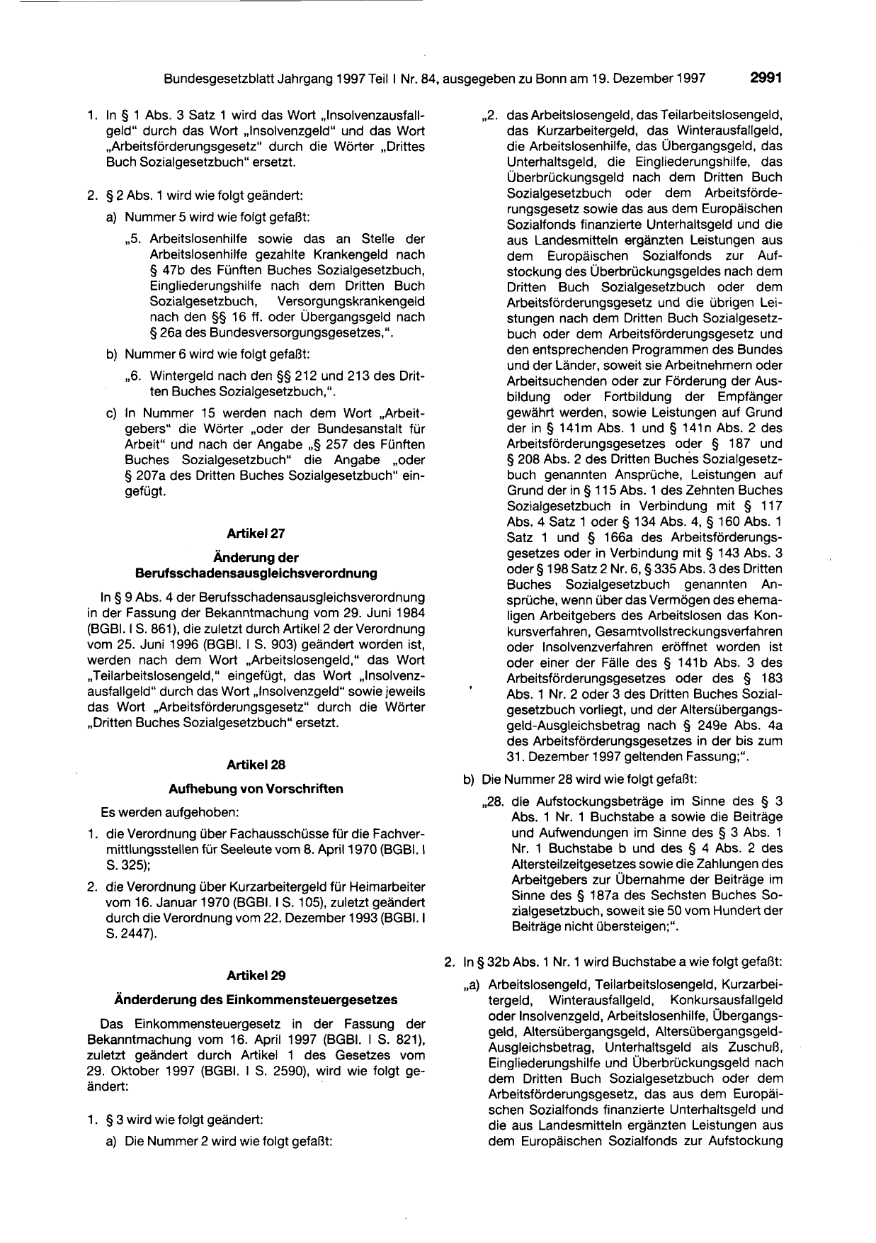 BGBl. 1997, Seite 2991 — Originalseite als Abbildung
