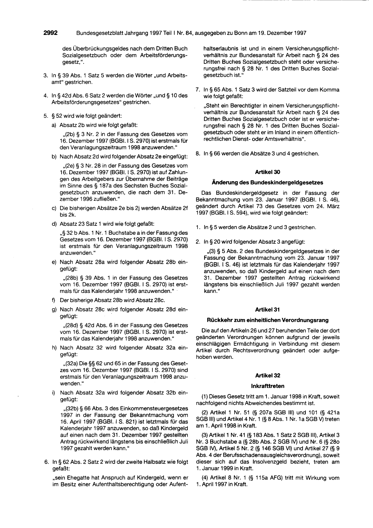 BGBl. 1997, Seite 2992 — Originalseite als Abbildung