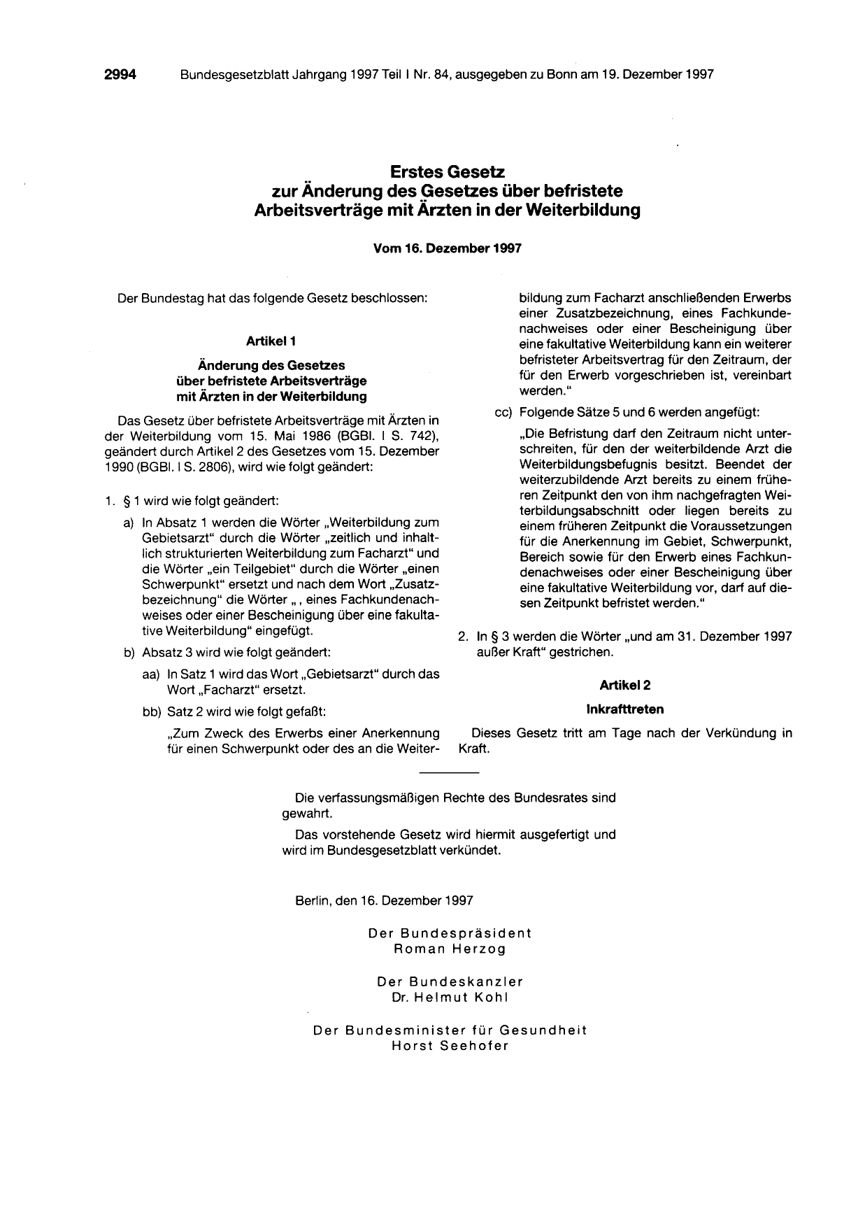 BGBl. 1997, Seite 2994 — Originalseite als Abbildung