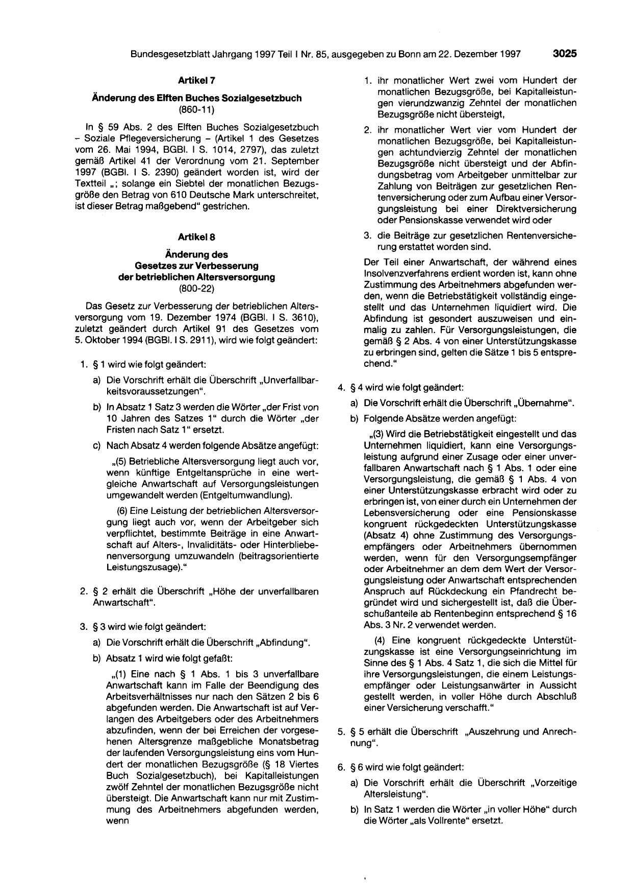 BGBl. 1997, Seite 3025 — Originalseite als Abbildung