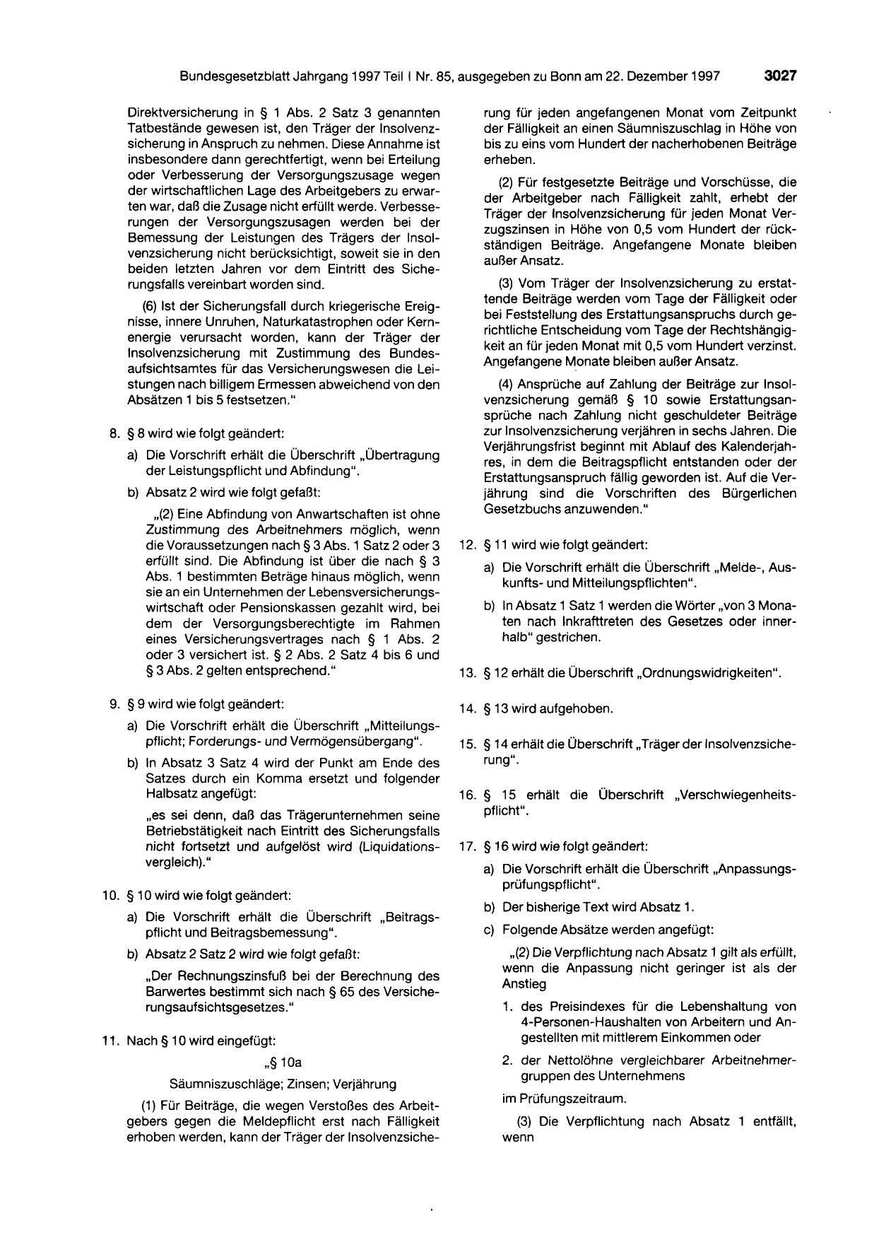 BGBl. 1997, Seite 3027 — Originalseite als Abbildung
