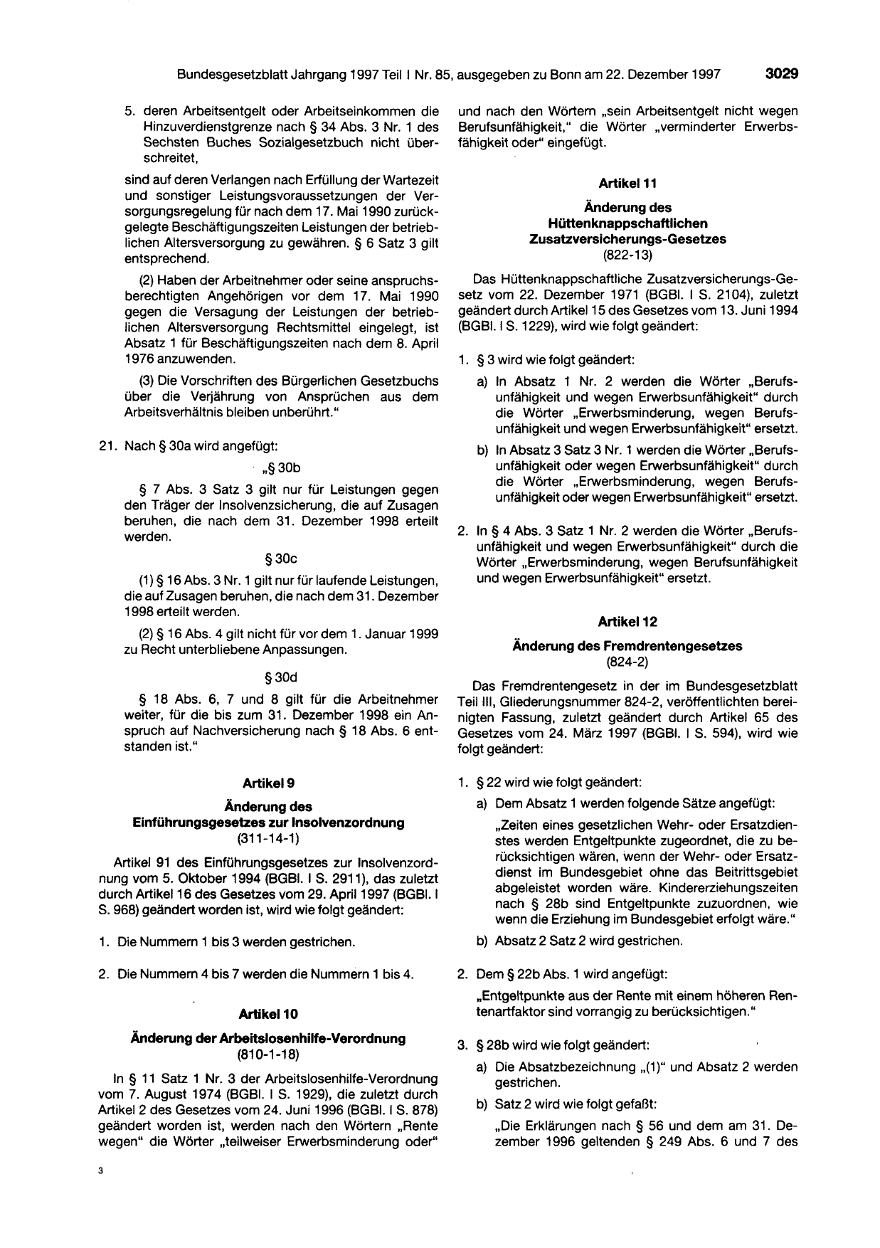BGBl. 1997, Seite 3029 — Originalseite als Abbildung