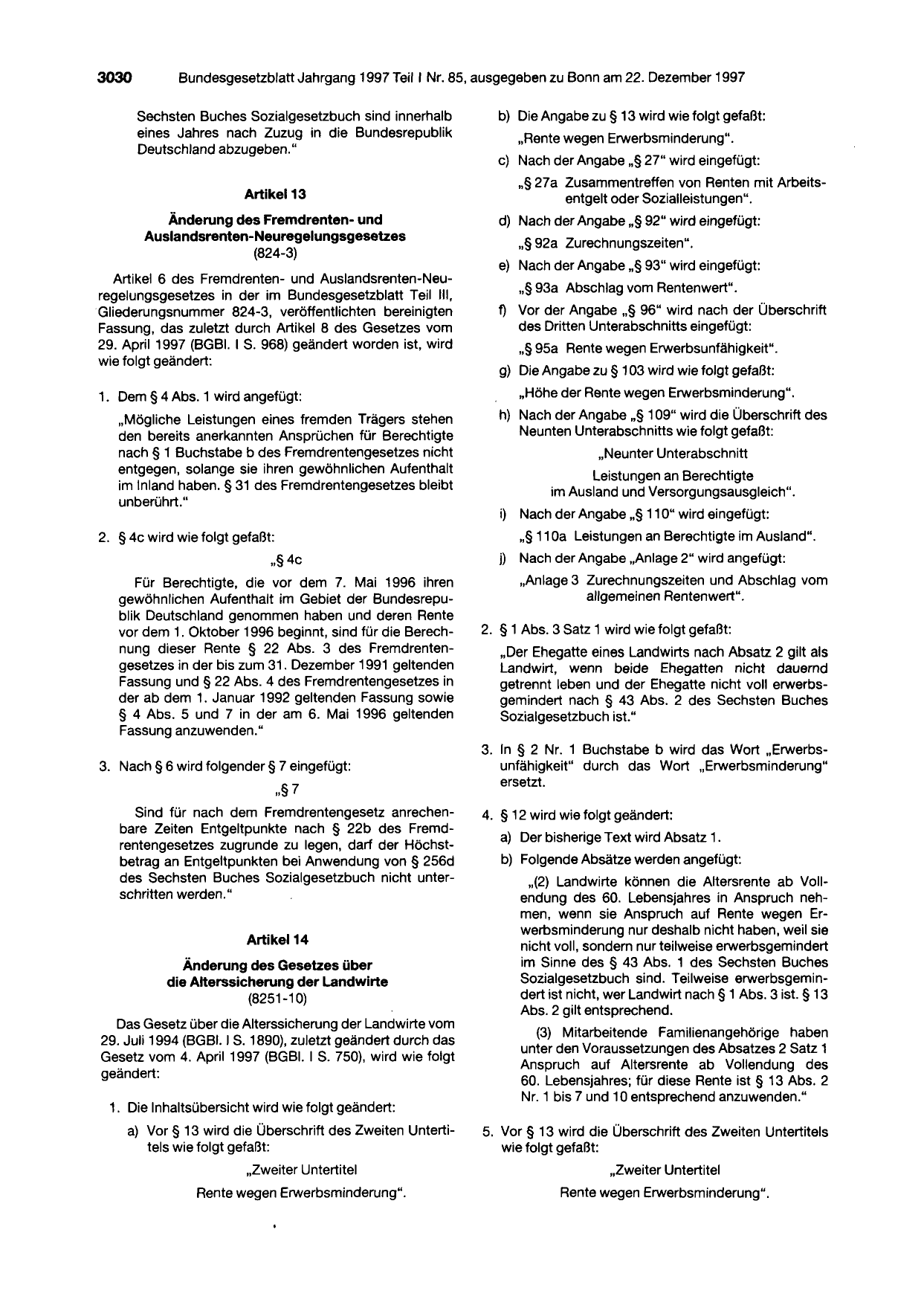 BGBl. 1997, Seite 3030 — Originalseite als Abbildung
