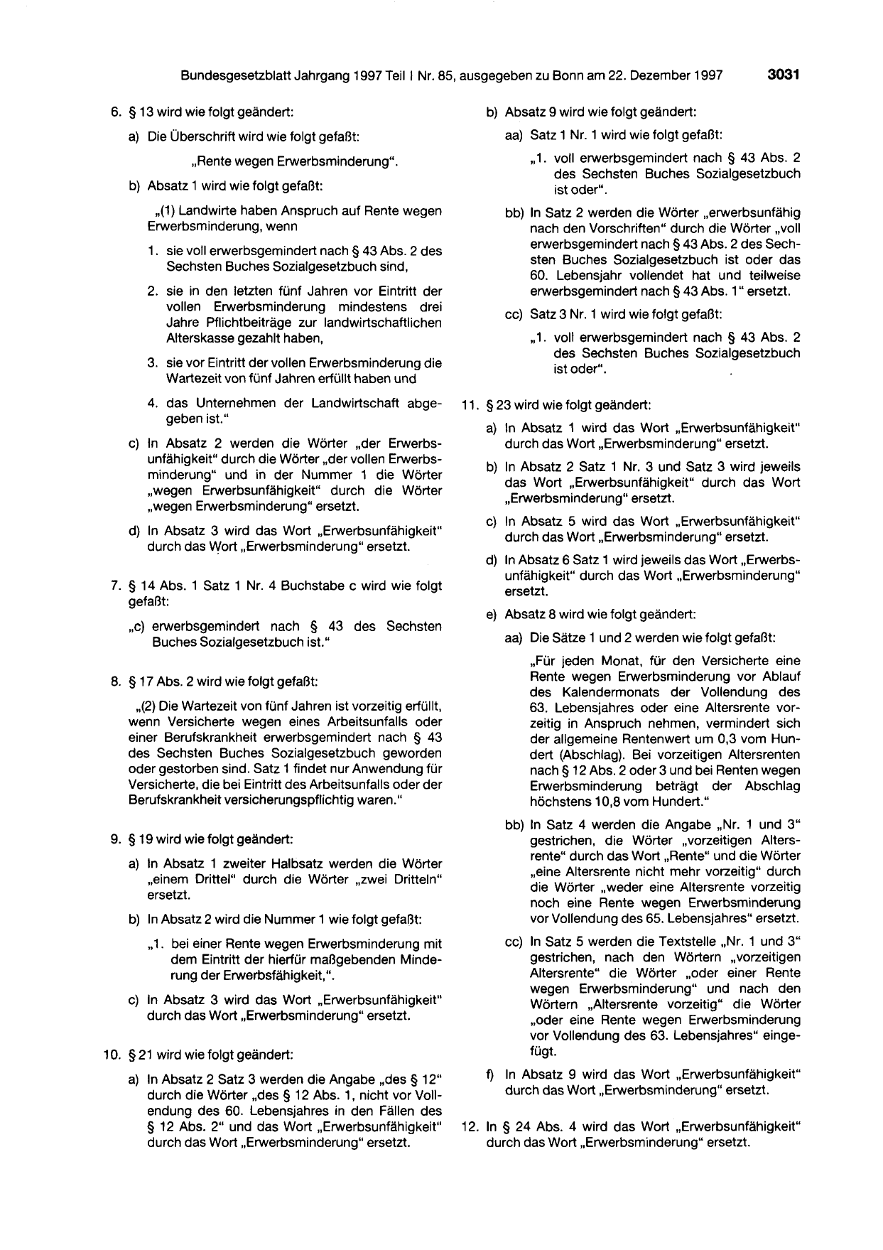 BGBl. 1997, Seite 3031 — Originalseite als Abbildung