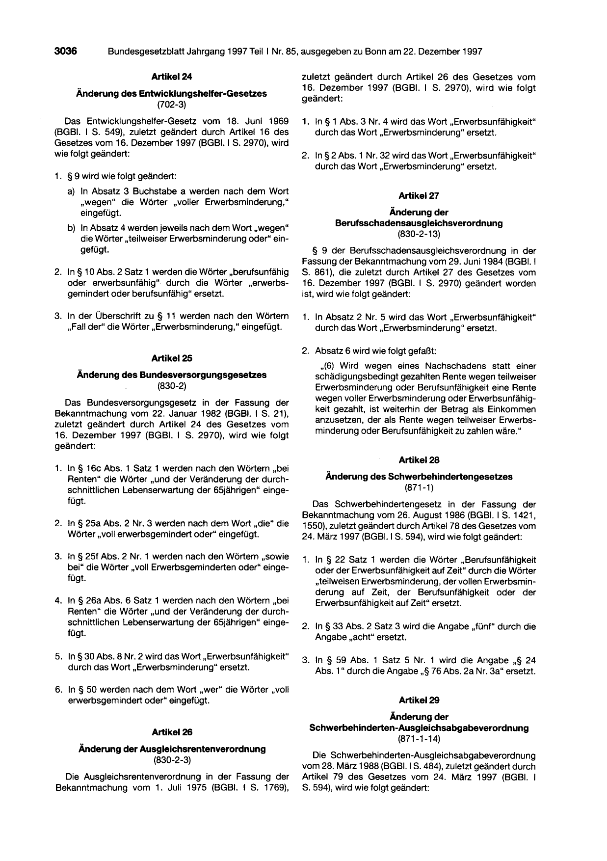 BGBl. 1997, Seite 3036 — Originalseite als Abbildung