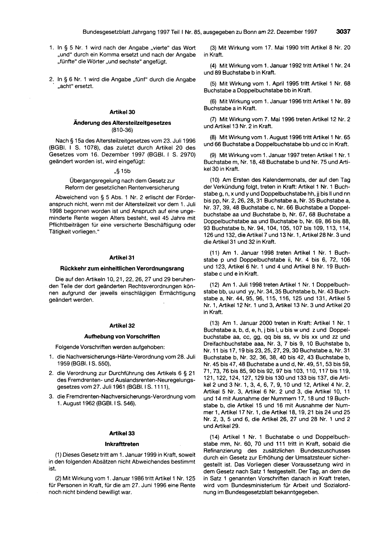 BGBl. 1997, Seite 3037 — Originalseite als Abbildung
