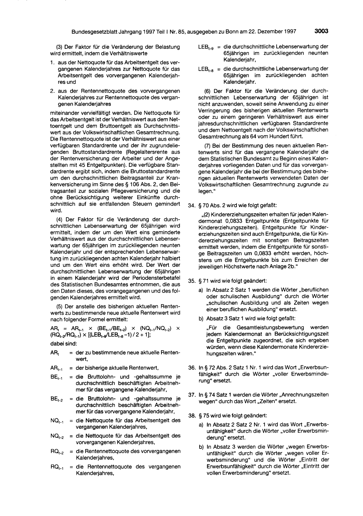 BGBl. 1997, Seite 3003 — Originalseite als Abbildung