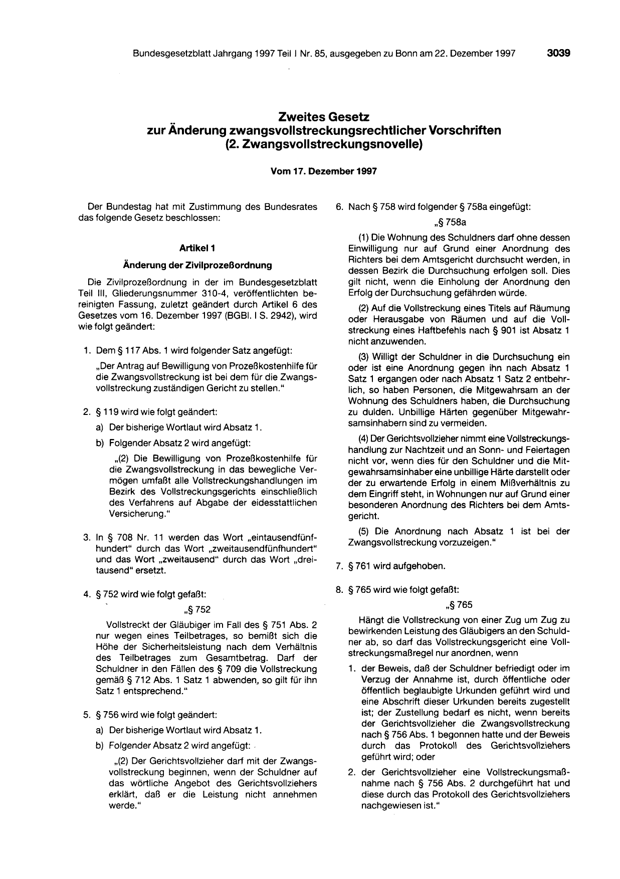 BGBl. 1997, Seite 3039 — Originalseite als Abbildung