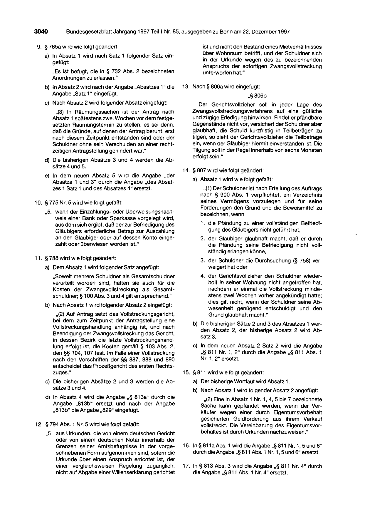 BGBl. 1997, Seite 3040 — Originalseite als Abbildung