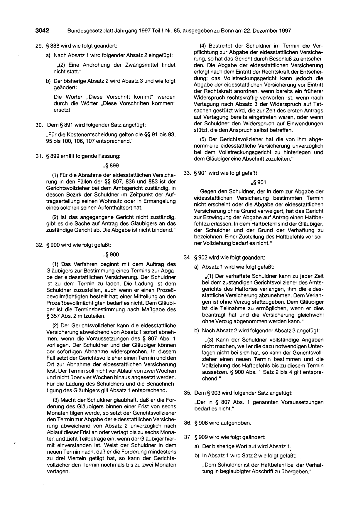 BGBl. 1997, Seite 3042 — Originalseite als Abbildung