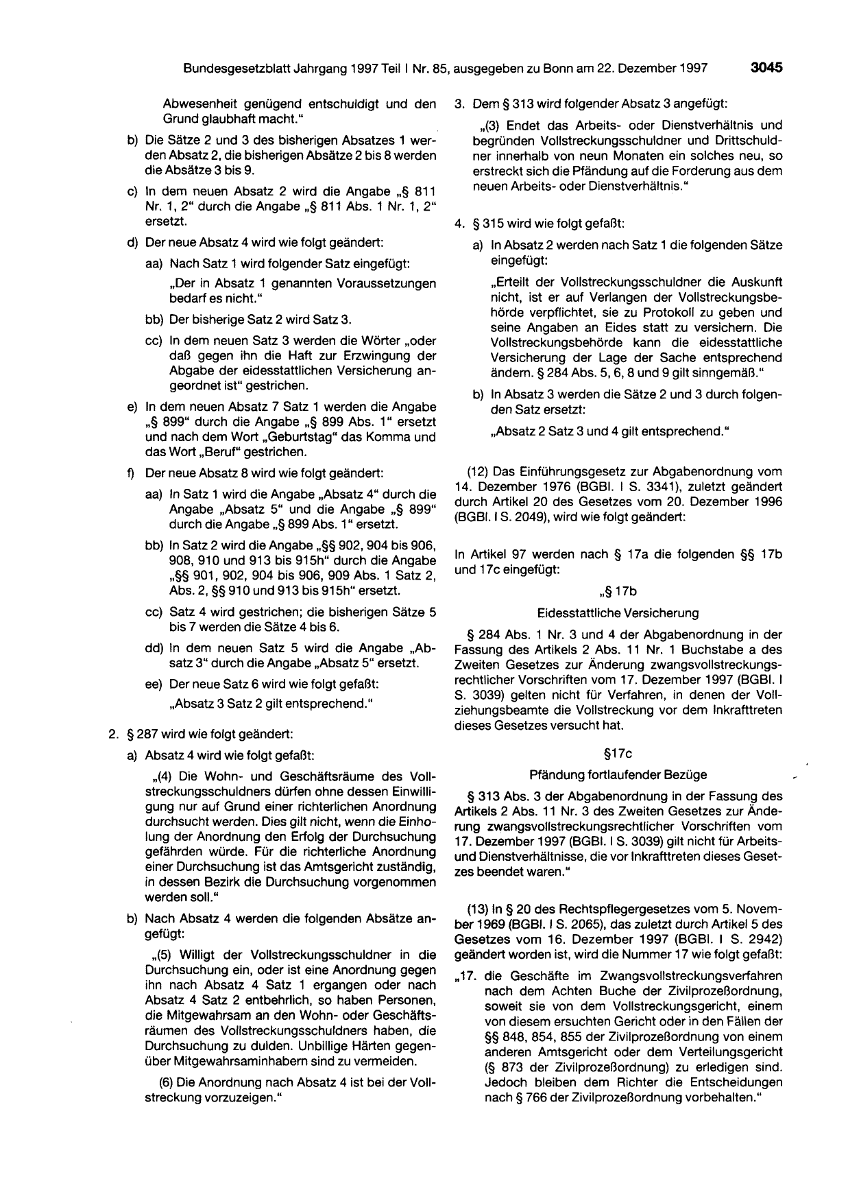 BGBl. 1997, Seite 3045 — Originalseite als Abbildung