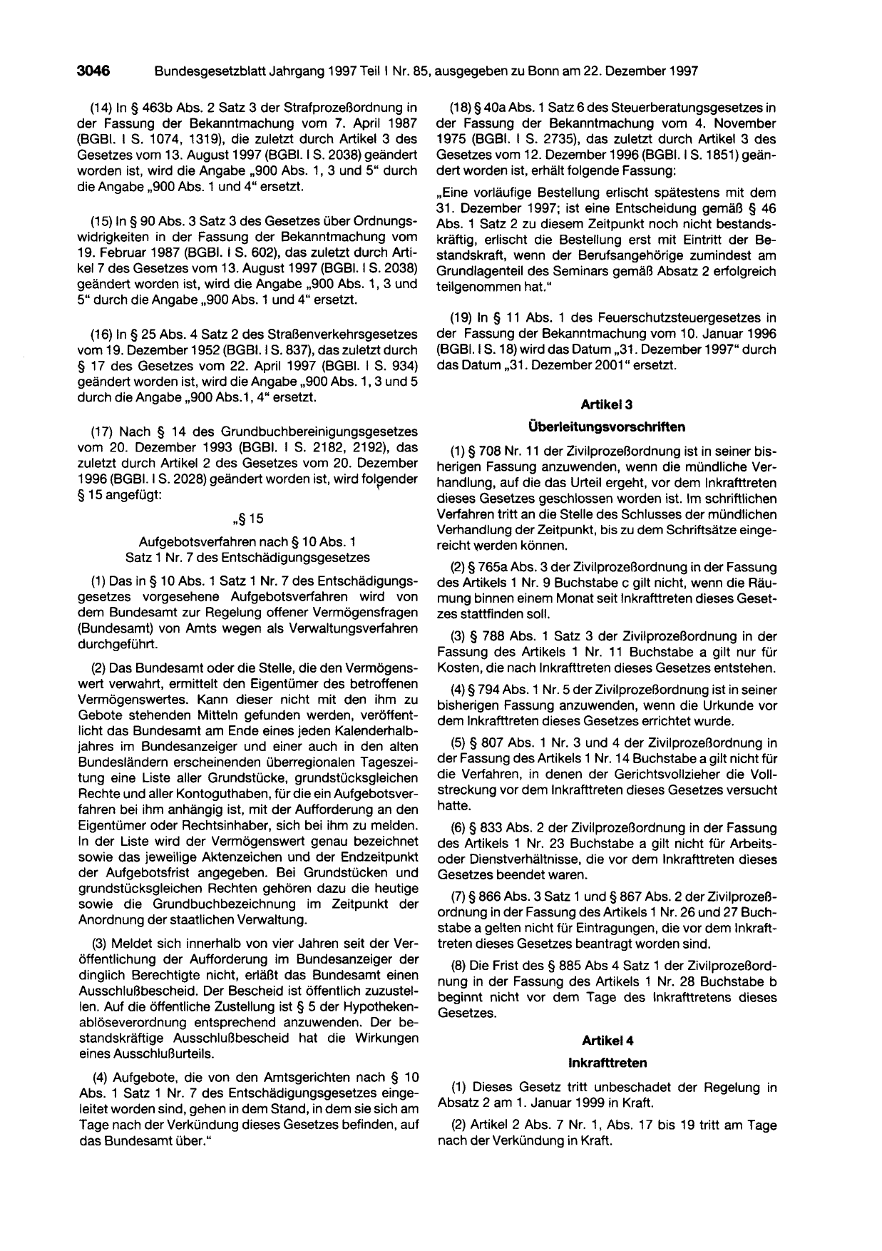 BGBl. 1997, Seite 3046 — Originalseite als Abbildung