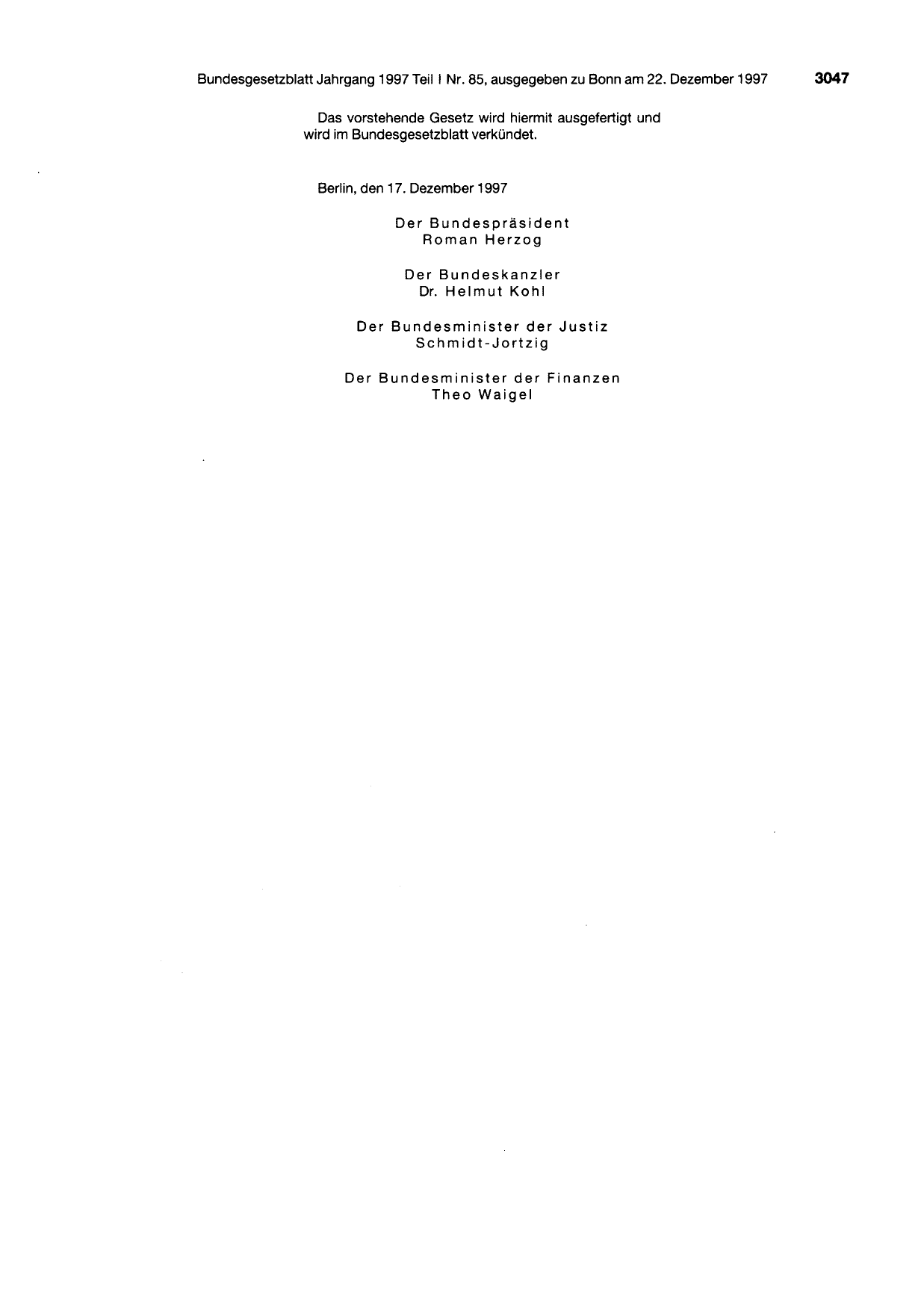 BGBl. 1997, Seite 3047 — Originalseite als Abbildung