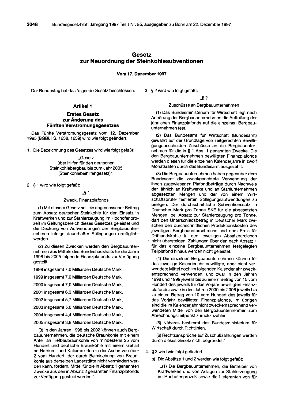 BGBl. 1997, Seite 3048 — Originalseite als Abbildung