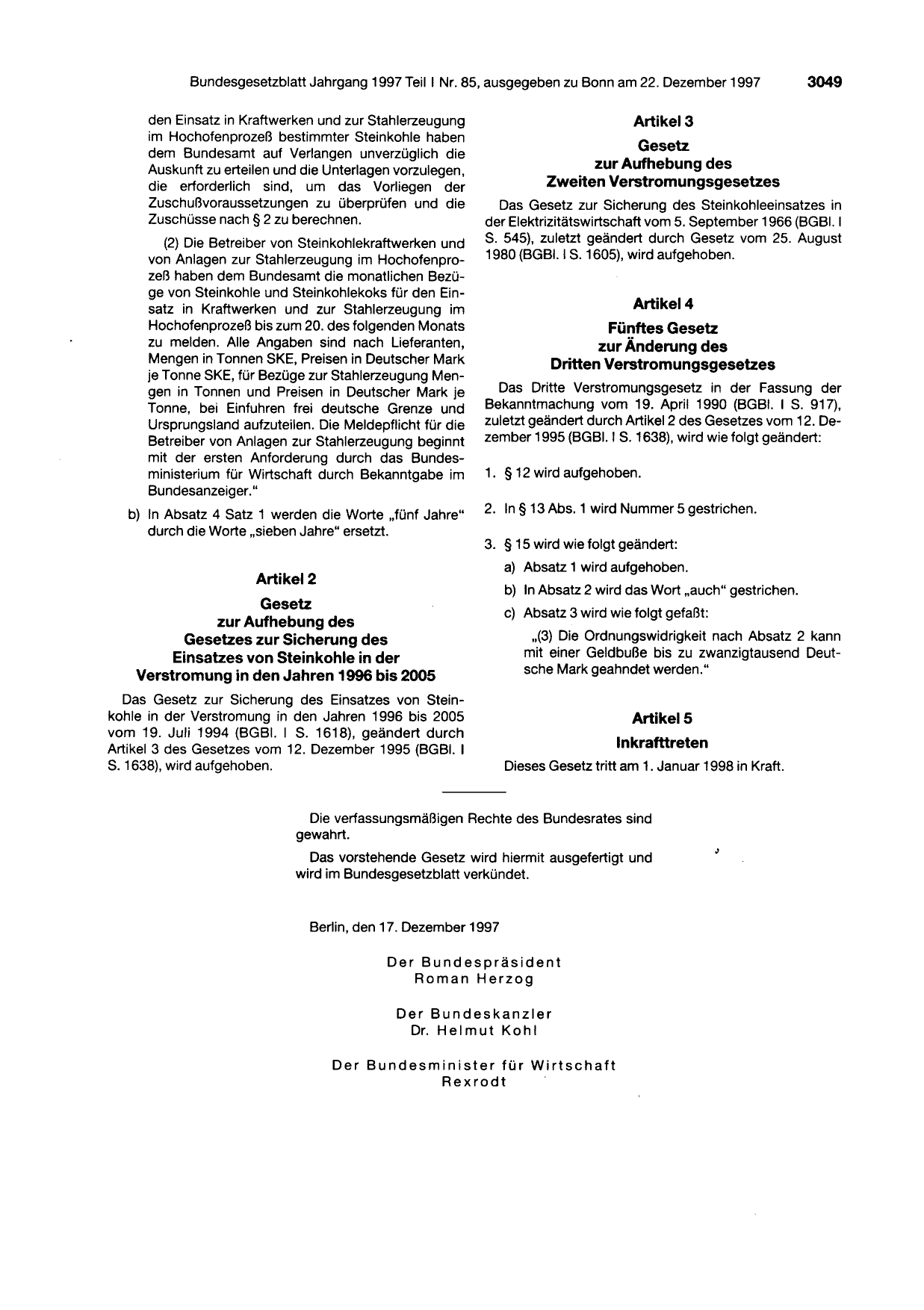 BGBl. 1997, Seite 3049 — Originalseite als Abbildung