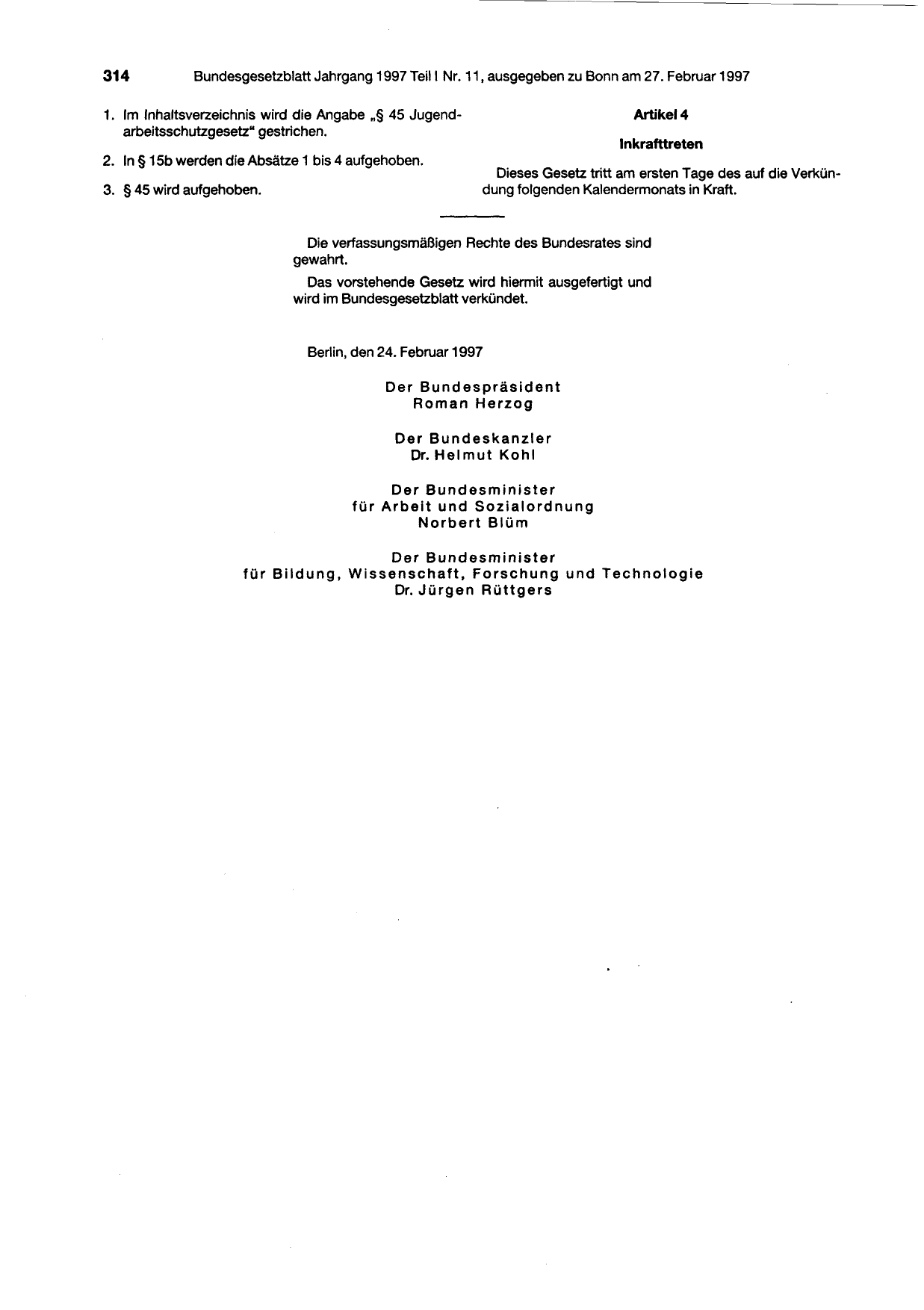 BGBl. 1997, Seite 314 — Originalseite als Abbildung