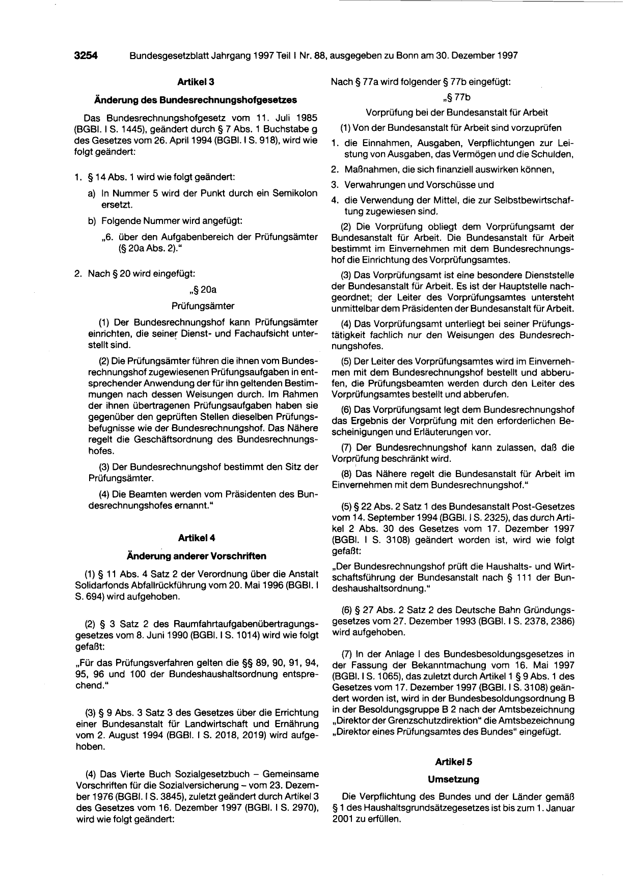 BGBl. 1997, Seite 3254 — Originalseite als Abbildung