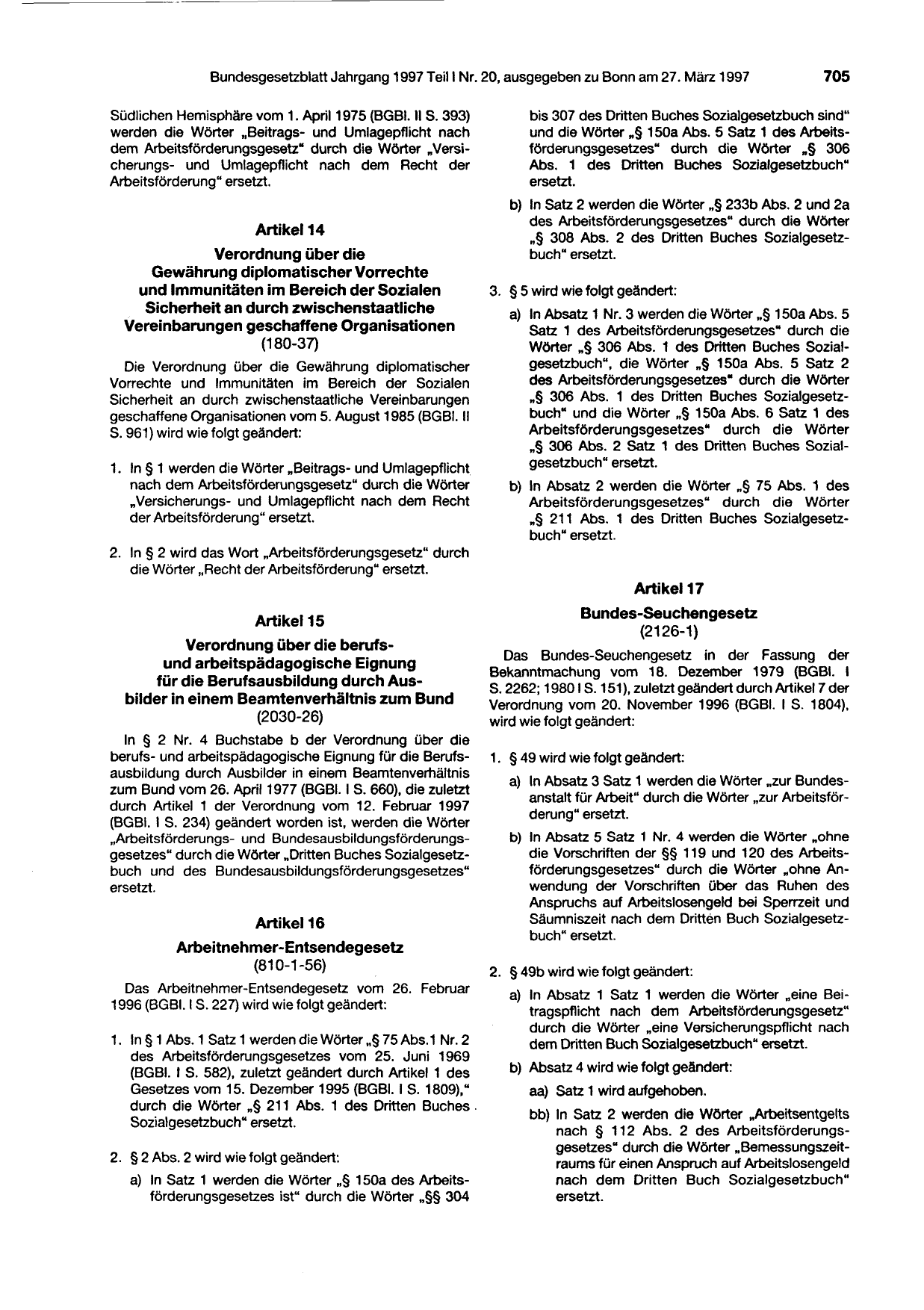 BGBl. 1997, Seite 705 — Originalseite als Abbildung