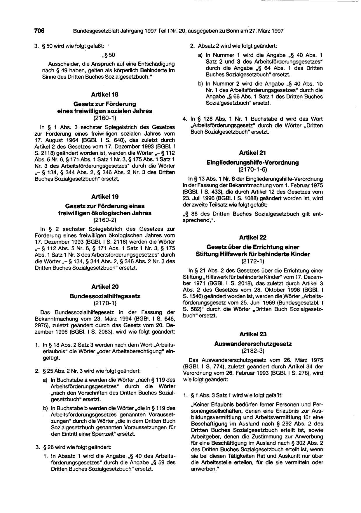 BGBl. 1997, Seite 706 — Originalseite als Abbildung
