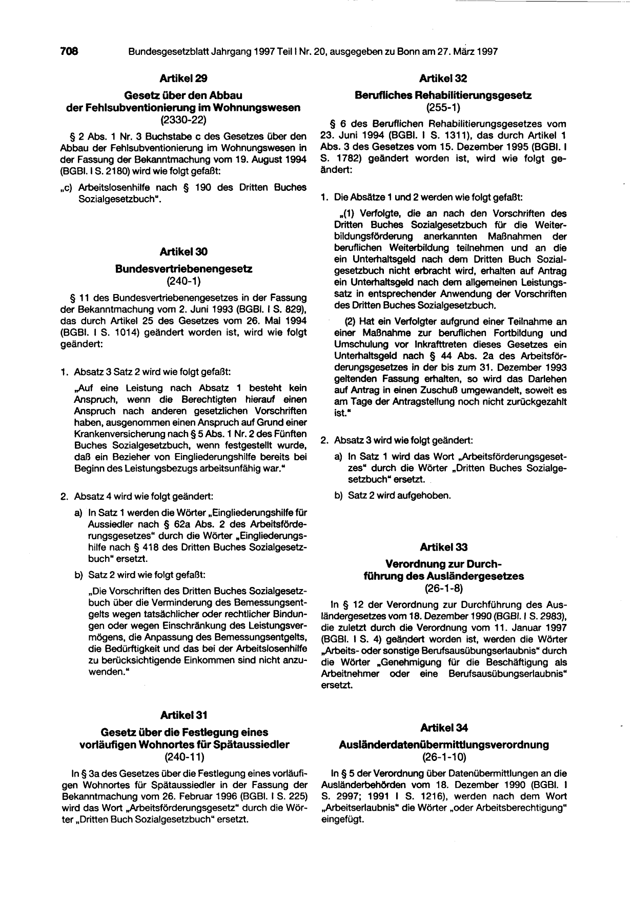 BGBl. 1997, Seite 708 — Originalseite als Abbildung