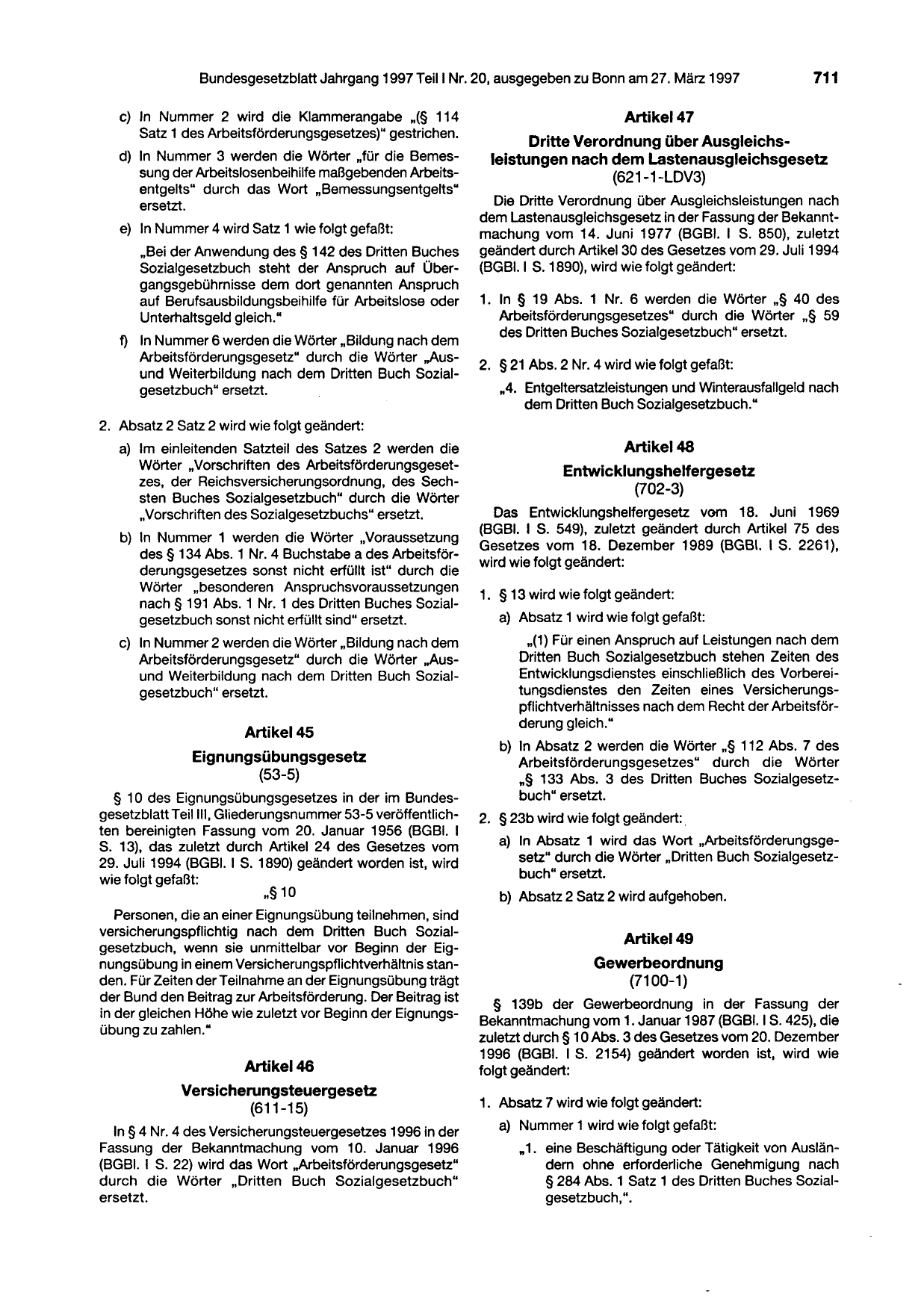 BGBl. 1997, Seite 711 — Originalseite als Abbildung