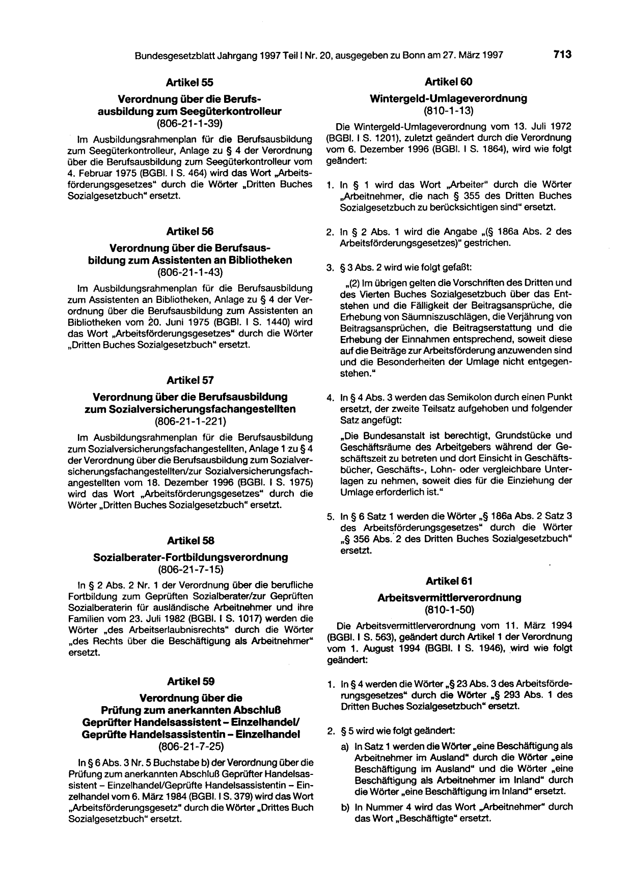 BGBl. 1997, Seite 713 — Originalseite als Abbildung