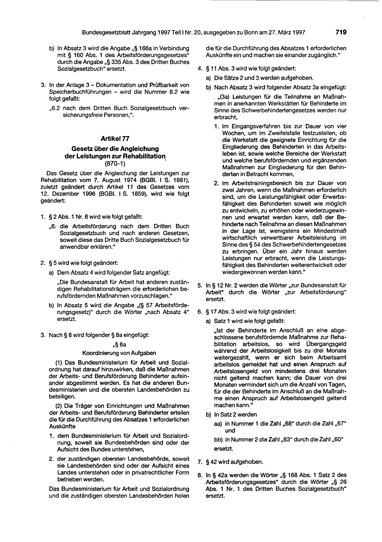BGBl. 1997, Seite 719 — Originalseite als Abbildung