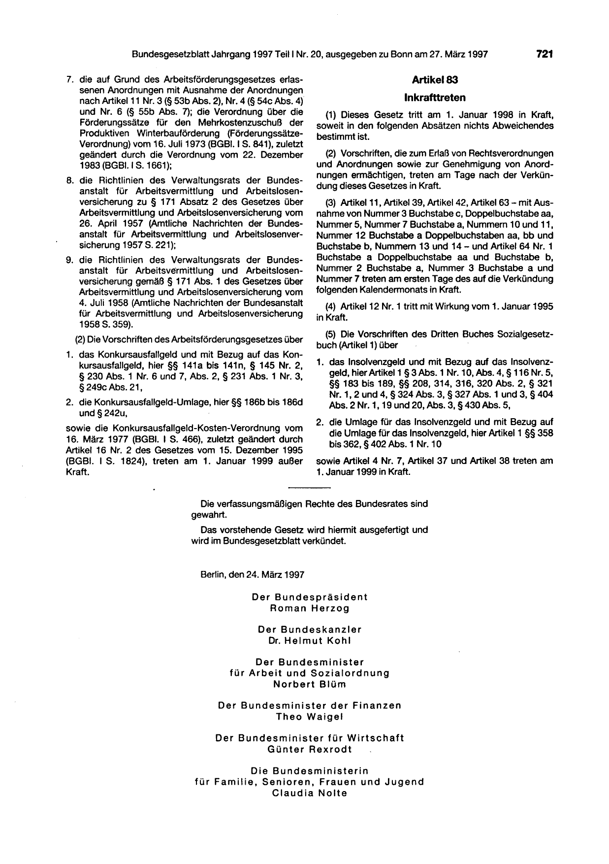 BGBl. 1997, Seite 721 — Originalseite als Abbildung