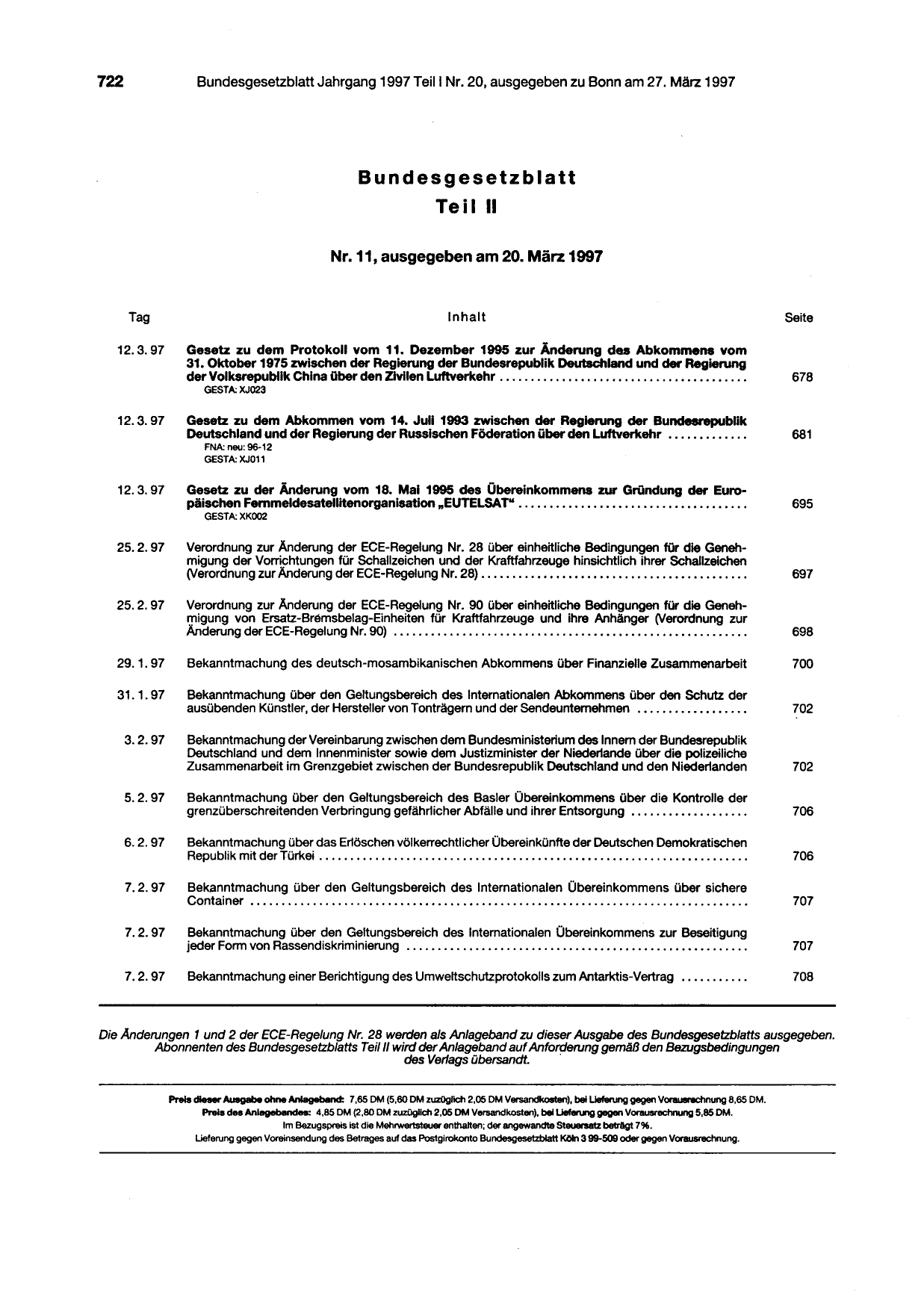 BGBl. 1997, Seite 722 — Originalseite als Abbildung
